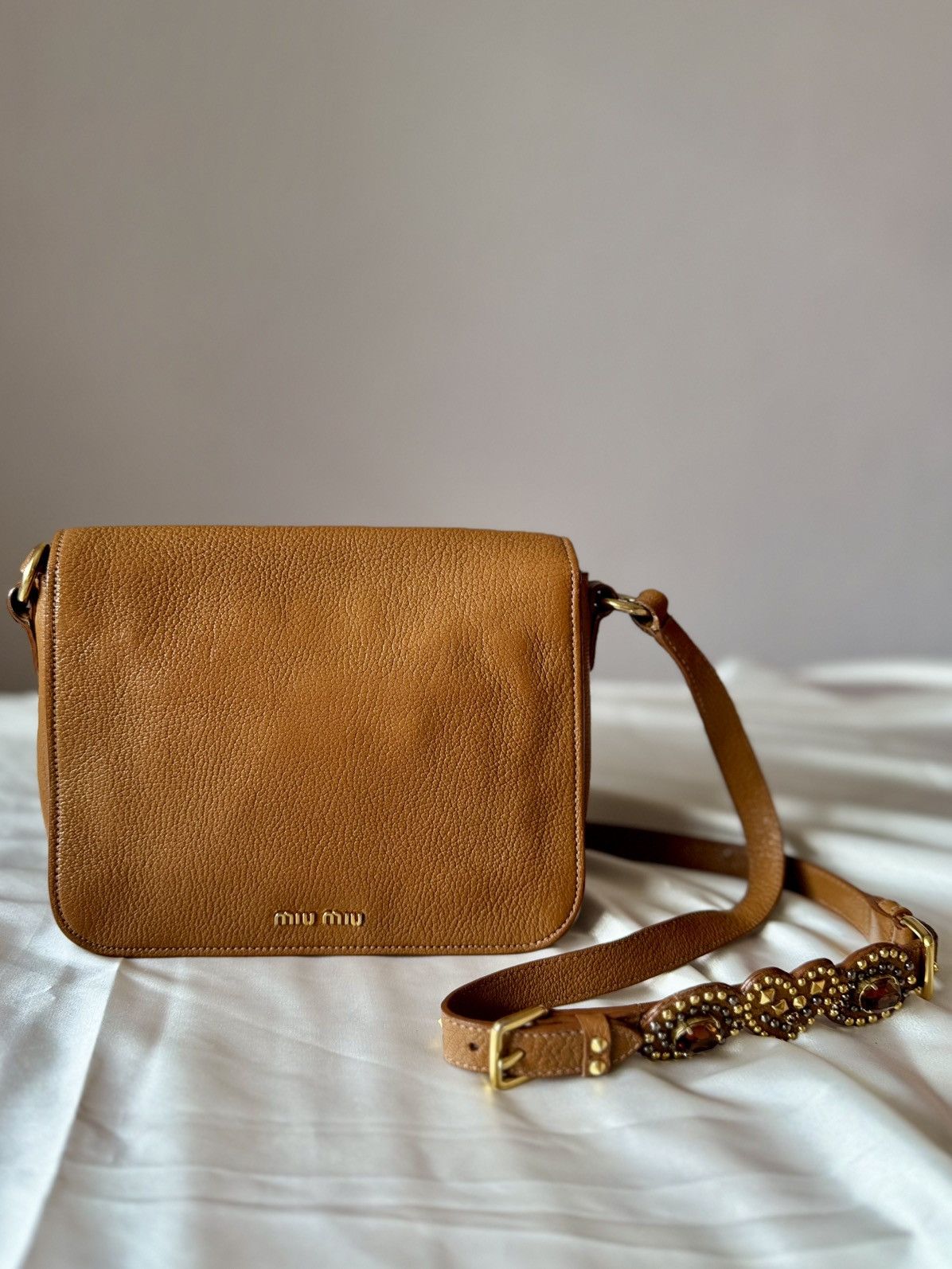 Miu Miu Authentic MIU MIU Madras Brown Crystals Crossbody Sling Bag Size ONE SIZE - 6 Thumbnail