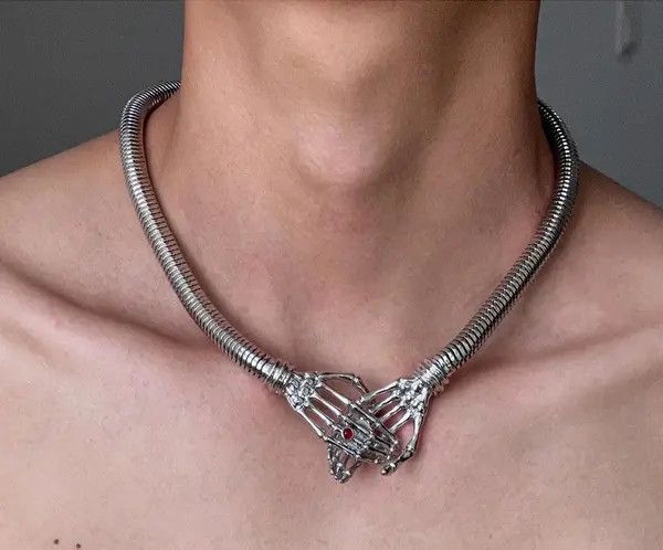 Jewelry Silver Skeleton Hands Choker Necklace, Mens Jewelry Size ONE SIZE - 5 Thumbnail