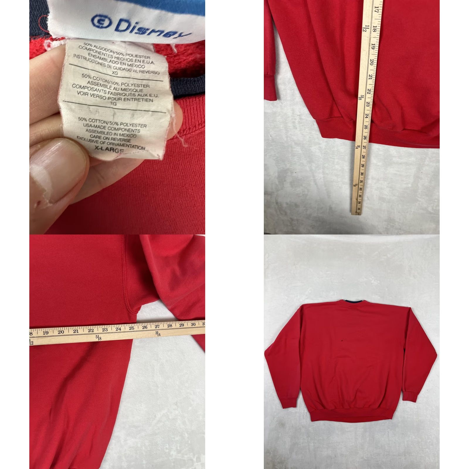 Disney VINTAGE Disney Mickey Mouse Sweatshirt Mens XL Red Embroidered Flag Patriotic USA Stars Crew Neck Pullover Graphic Print Cotton Polyester Fleece Size US XL / EU 56 / 4 - 8 Thumbnail