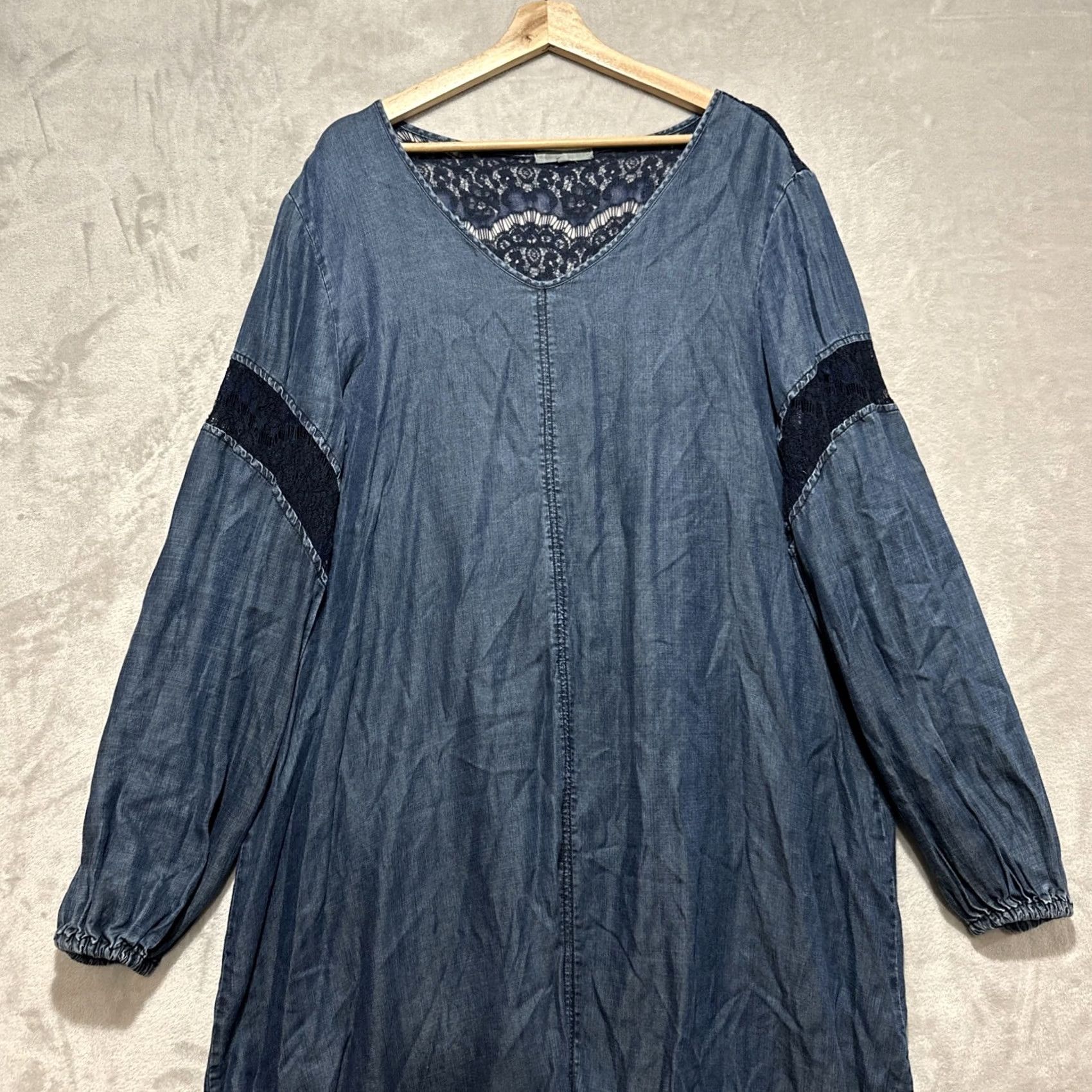 Denime Standards & Practices Shelby Shift Dress Chambray Denim XL Blue Lace Shirt Dress Boho Women A-Line Mini Short Vintage No Size XL / US 12-14 / IT 48-50 - 6 Thumbnail