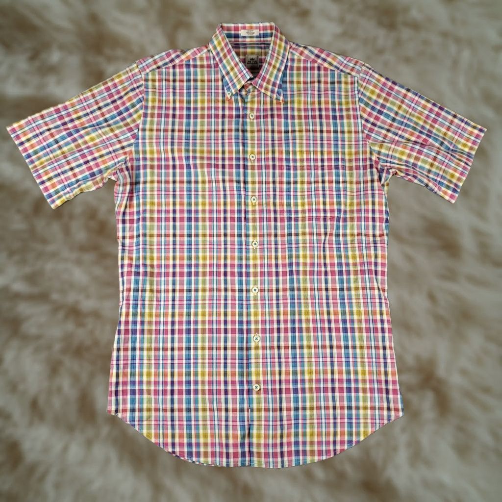 Peter Millar Peter Millar Shirt Mens Medium Pink Plaid Casual Button Up Short Sleeve Size US M / EU 48-50 / 2 - 1 Thumbnail