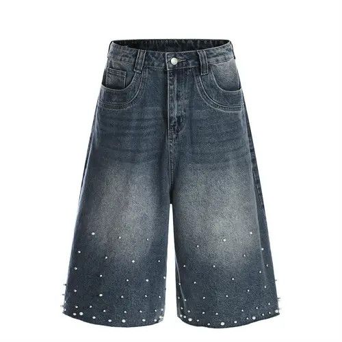 Japanese Brand × Jean Loose men's distressed beaded washed denim shorts y2k Size US 32 / EU 48 - 1 Thumbnail