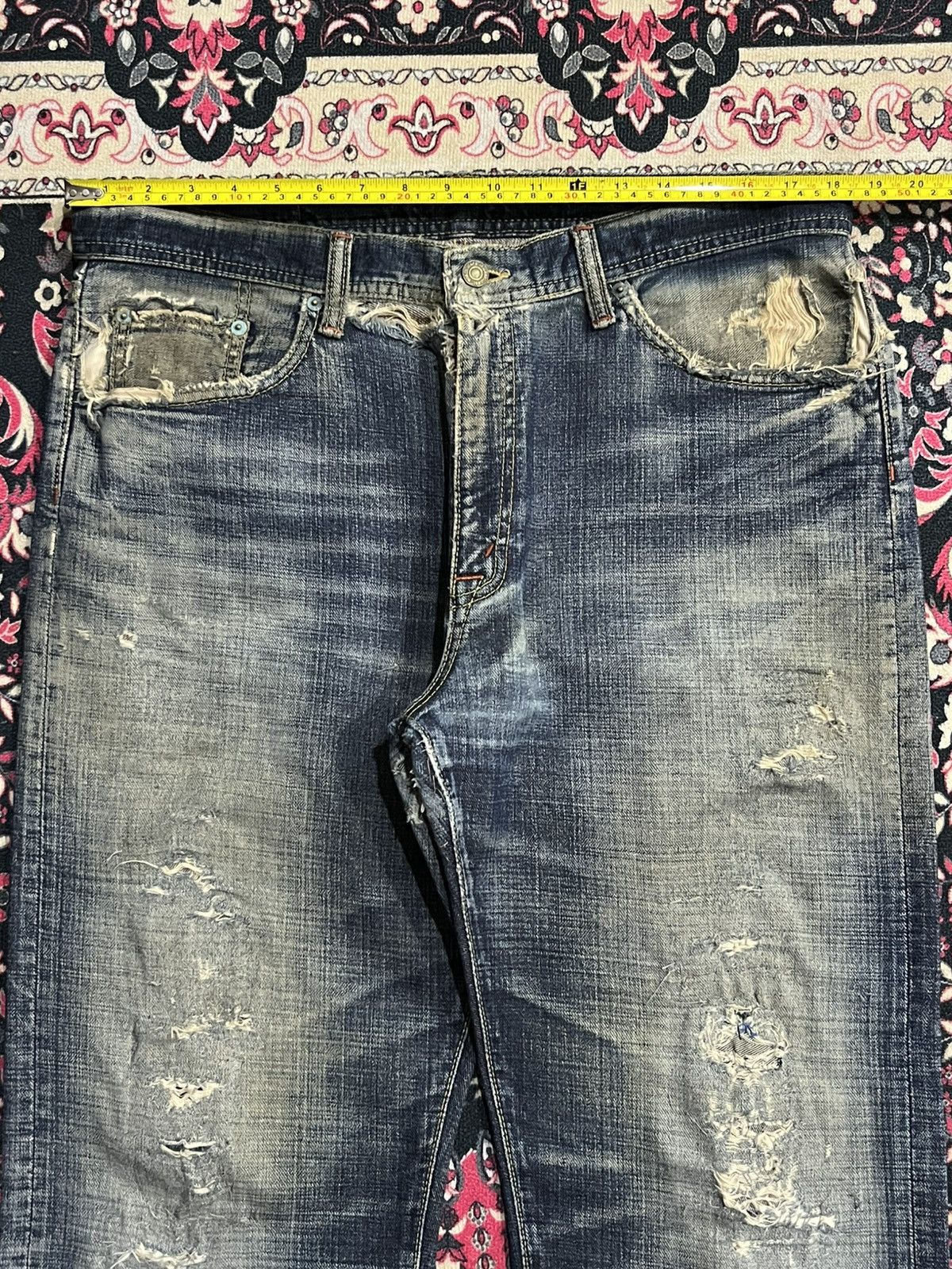 Vintage GL Heart Trashed Blue Faded Washed Loose Straight Jeans Size US 36 / EU 52 - 15 Thumbnail