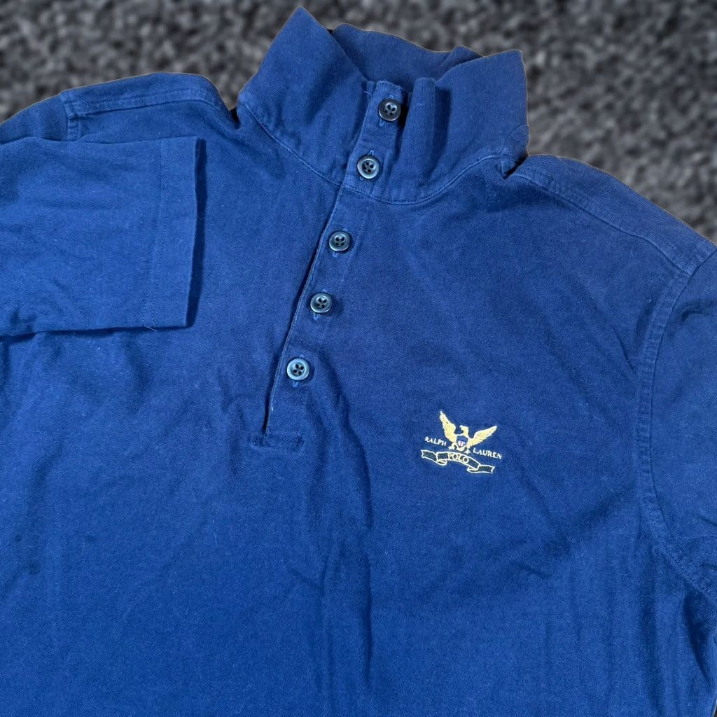 Ralph Lauren VINTAGE Ralph Lauren Polo Shirt XL Men Blue Eagle Flag Crest Stand Mock Collar Mens XL Blue Eagle Flag Crest Polo Shirt Size US XL / EU 56 / 4 - 1 Thumbnail