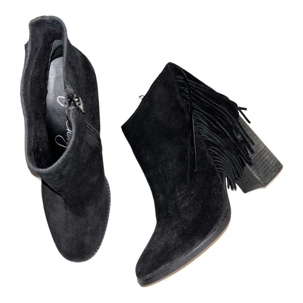 Designer Arturo Chiang l Black Suede Leather Booties W Fringe Size 9 Size US 9 / IT 39 - 2 Thumbnail