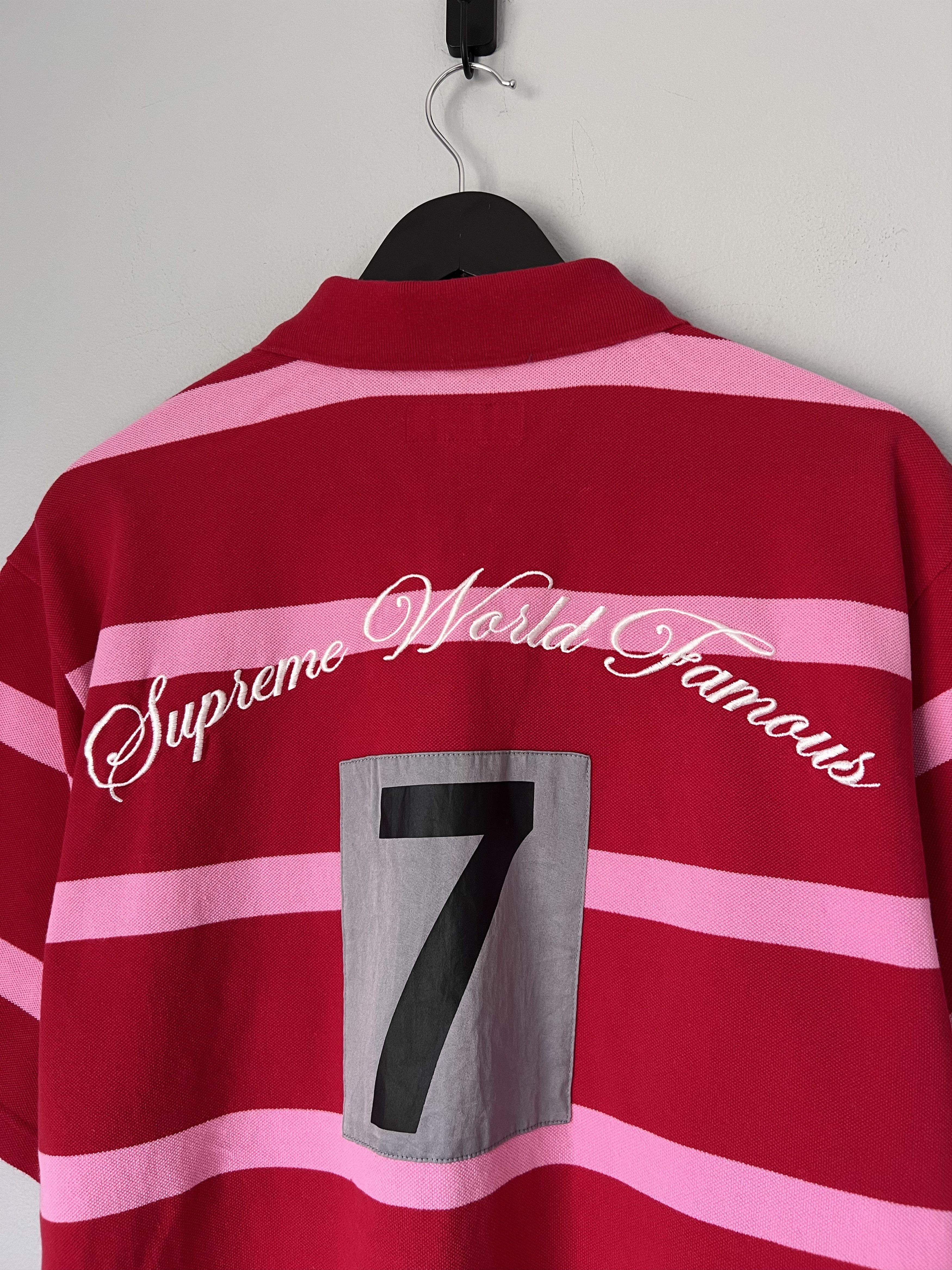 Supreme Cursive Polo in Red Stripe