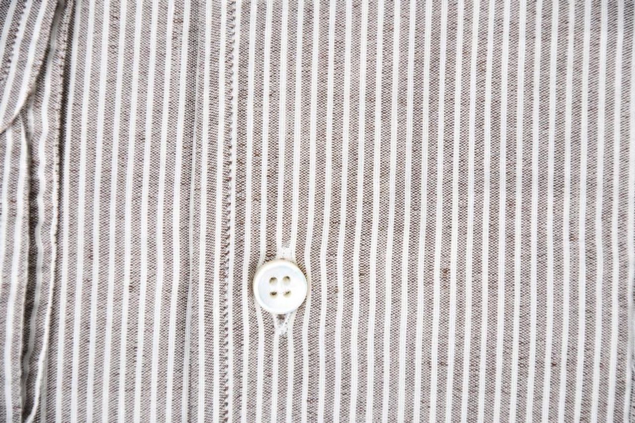 Loro Piana o1w1db10724 Medium Linen Stripe Silk Shirt in White/Grey Size US XXL / EU 58 / 5 - 2 Thumbnail