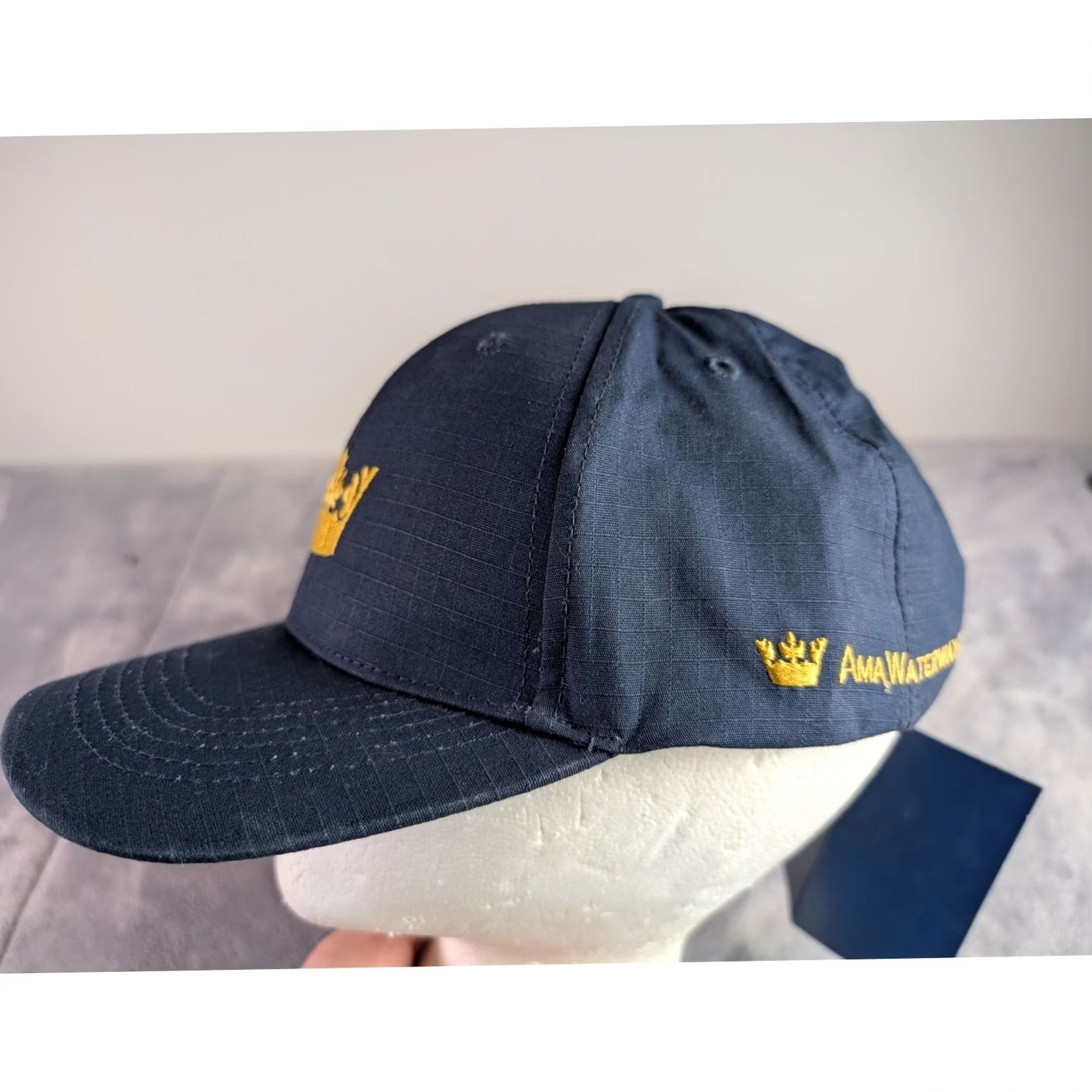 Vintage AmaWaterways Navy Blue Ripstop Baseball Cap Gold Embroidered Crown Hat NWT Size ONE SIZE - 2 Thumbnail