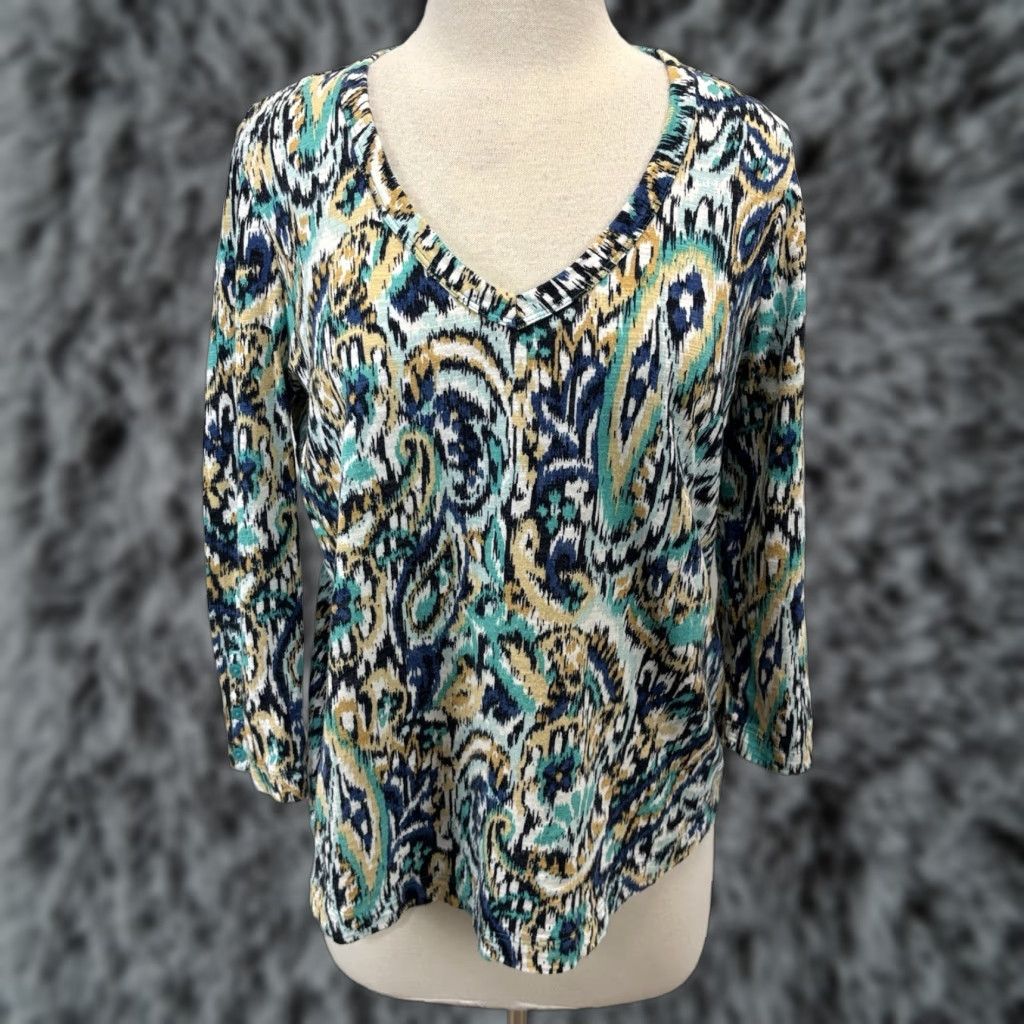 Vintage VINTAGE Chicos Tunic Shirt Womens Medium Blue Paisley V-Neck Casual Size M / US 6-8 / IT 42-44 - 1 Thumbnail