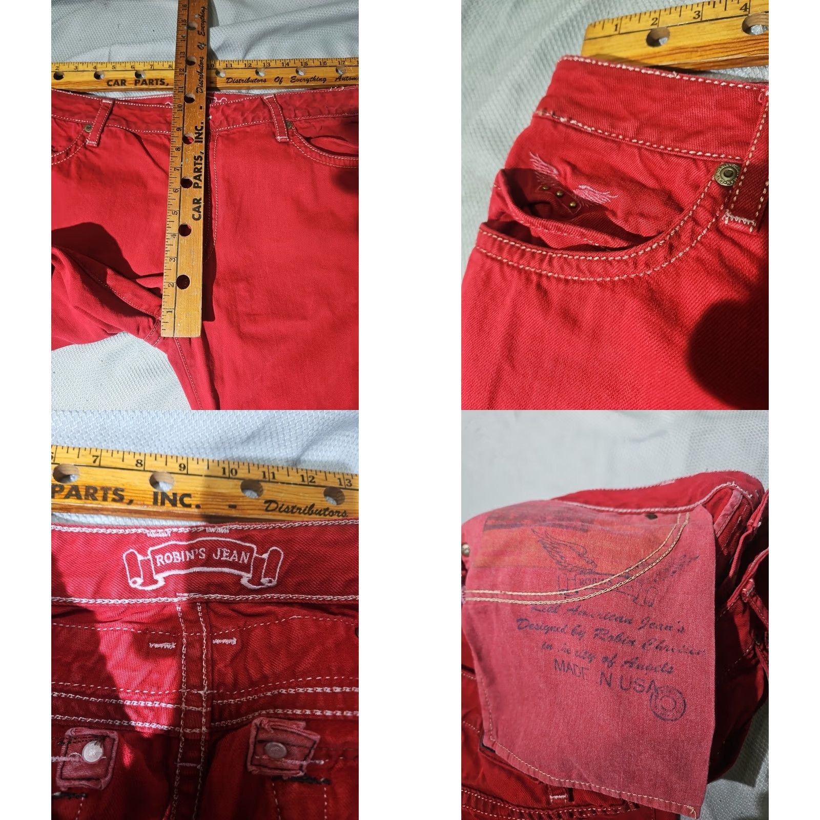 Denime Robins Jeans Mens 38 Red New Flap Denim Embellished Rhinestone Pocket USA Jeans Size US 38 / EU 54 - 9 Thumbnail