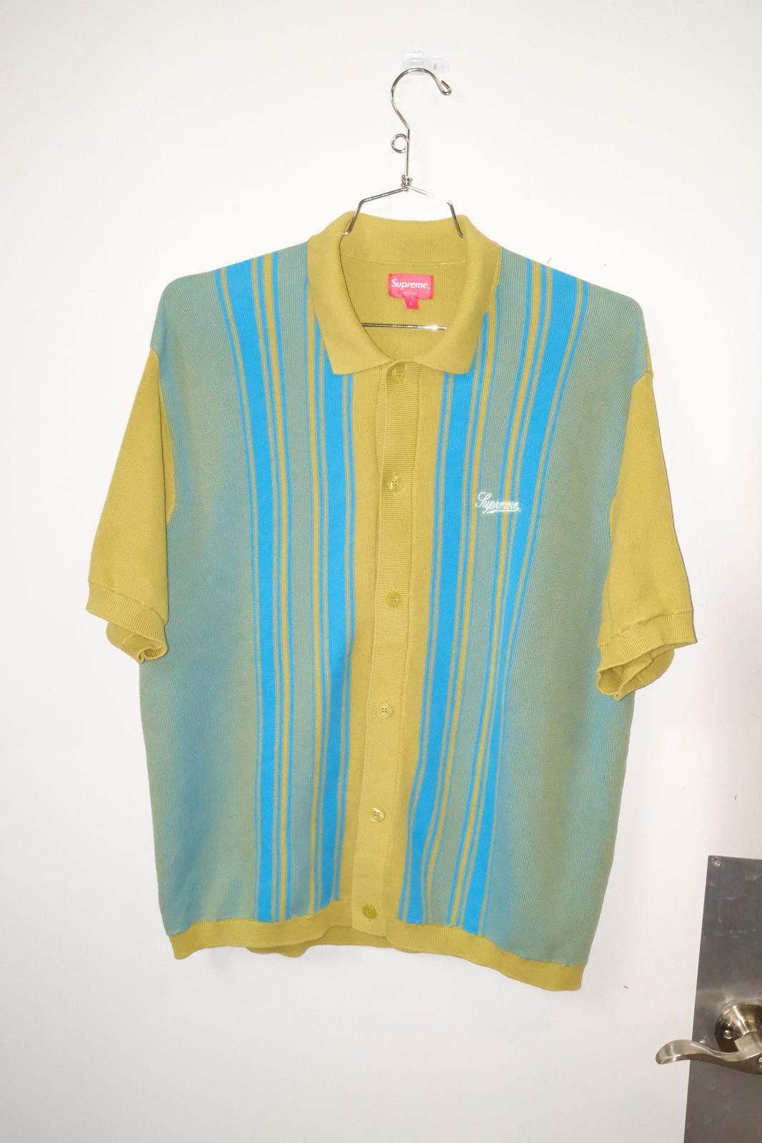 Supreme 2022' Supreme Stripe Dusty Lime Short Sleeve Polo Size ONE SIZE - 1 Thumbnail