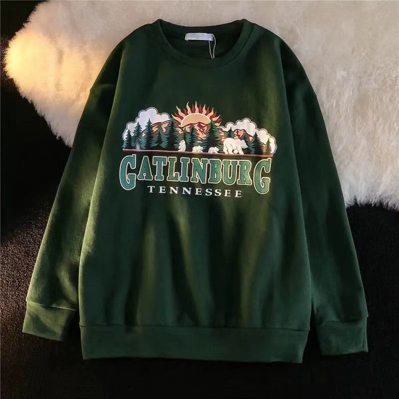 Retro dark green loose high street sweater