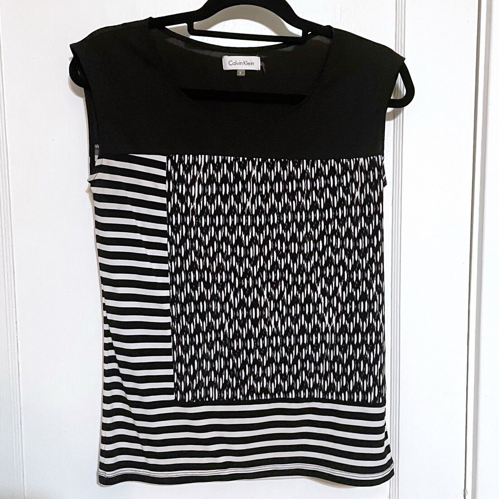 Calvin Klein Calvin Klein Women’s Small Black White Stretch Jersey Top Size S / US 4 / IT 40 - 1 Thumbnail