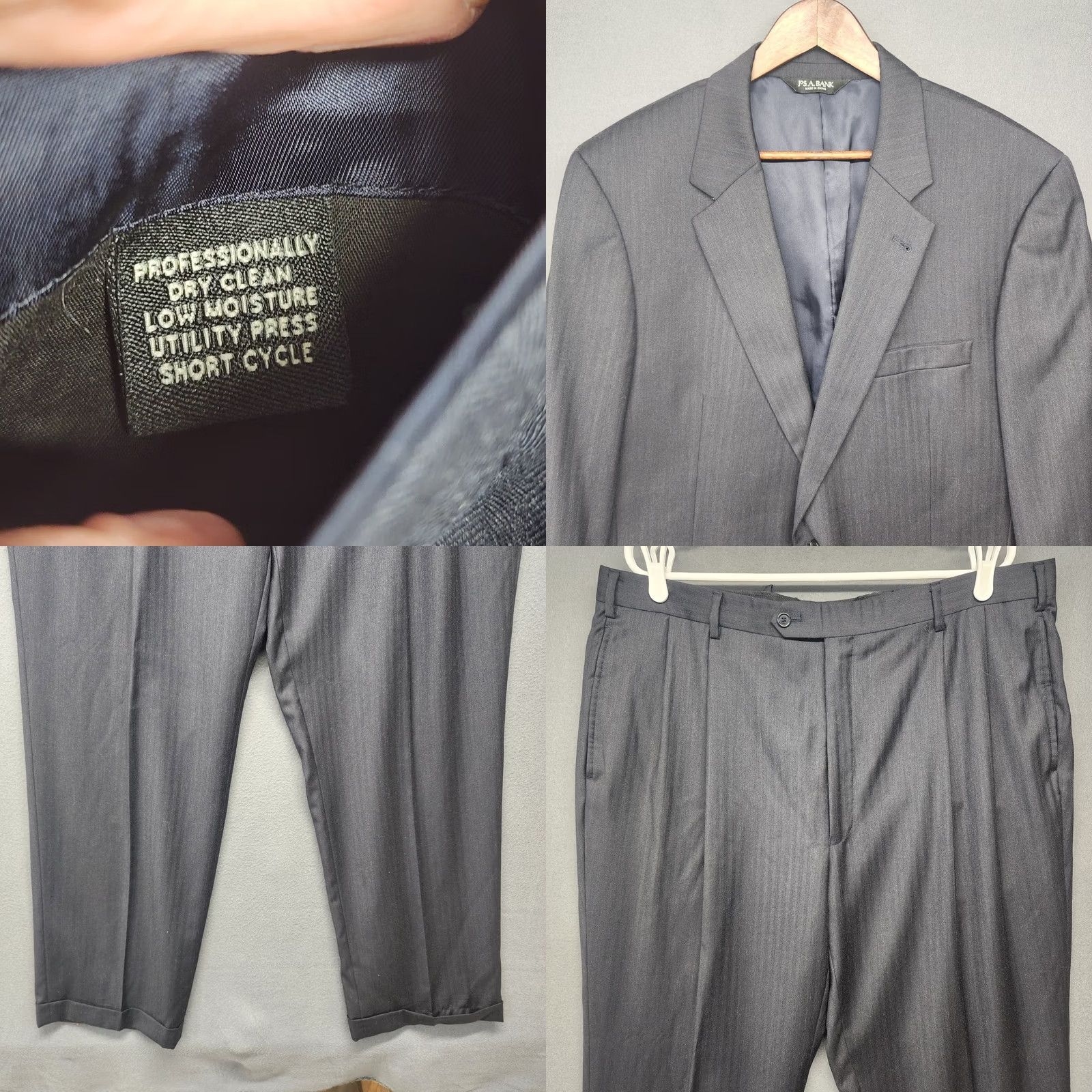 Jos. A. Bank Jos A. Bank Mens Suit Navy Blue 100% Wool Jacket 44L Pants 38x30 Pleated Cuffed Wool Suit Set Mens Formal Business 2 Piece 44L 38x30 Navy Blues Size 44R - 11 Thumbnail