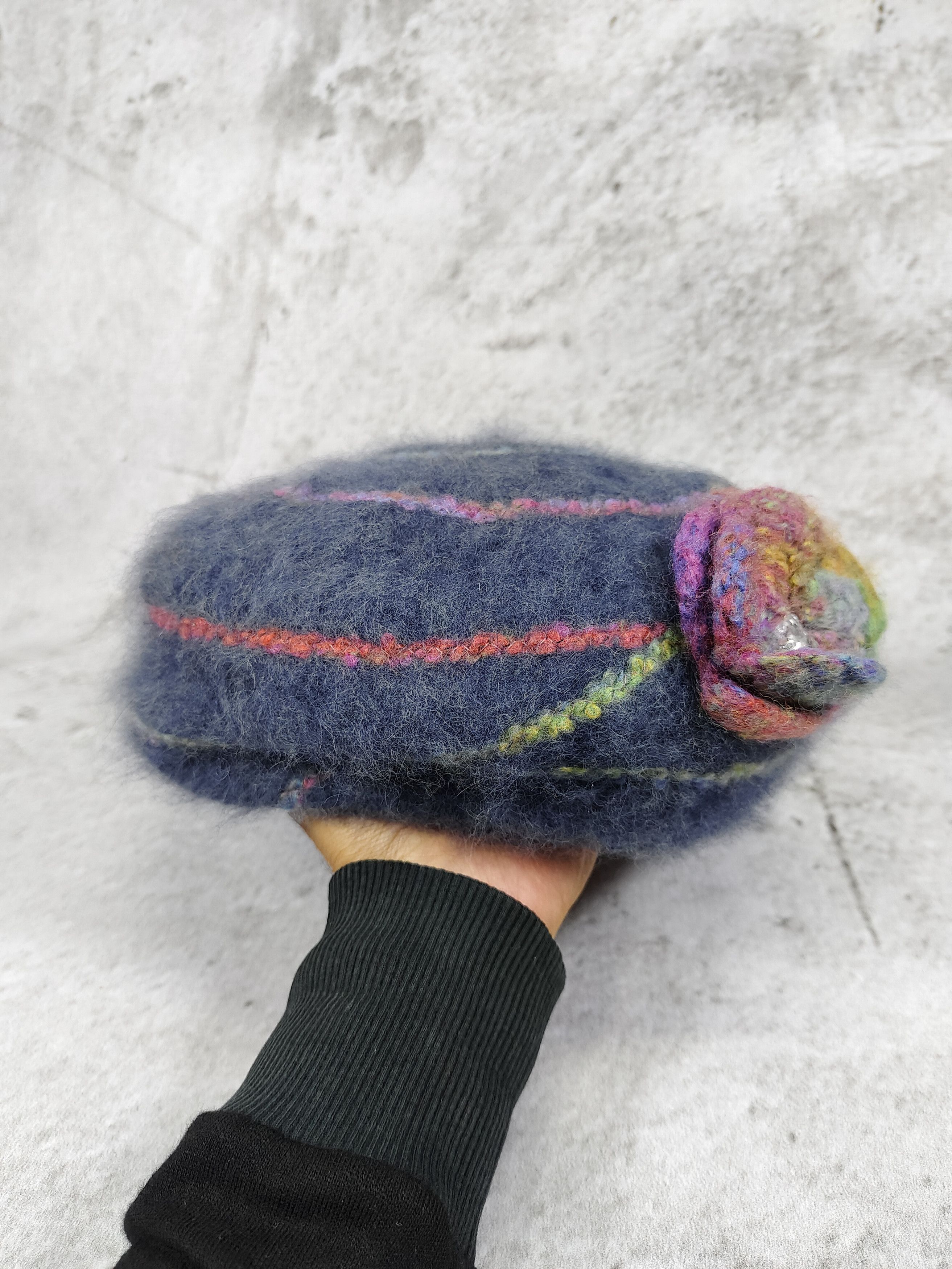 CA4LA CA4LA🇯🇵 3D Floral Applique Fuzzy Wool Mohair Beret Hat Size ONE SIZE - 5 Thumbnail