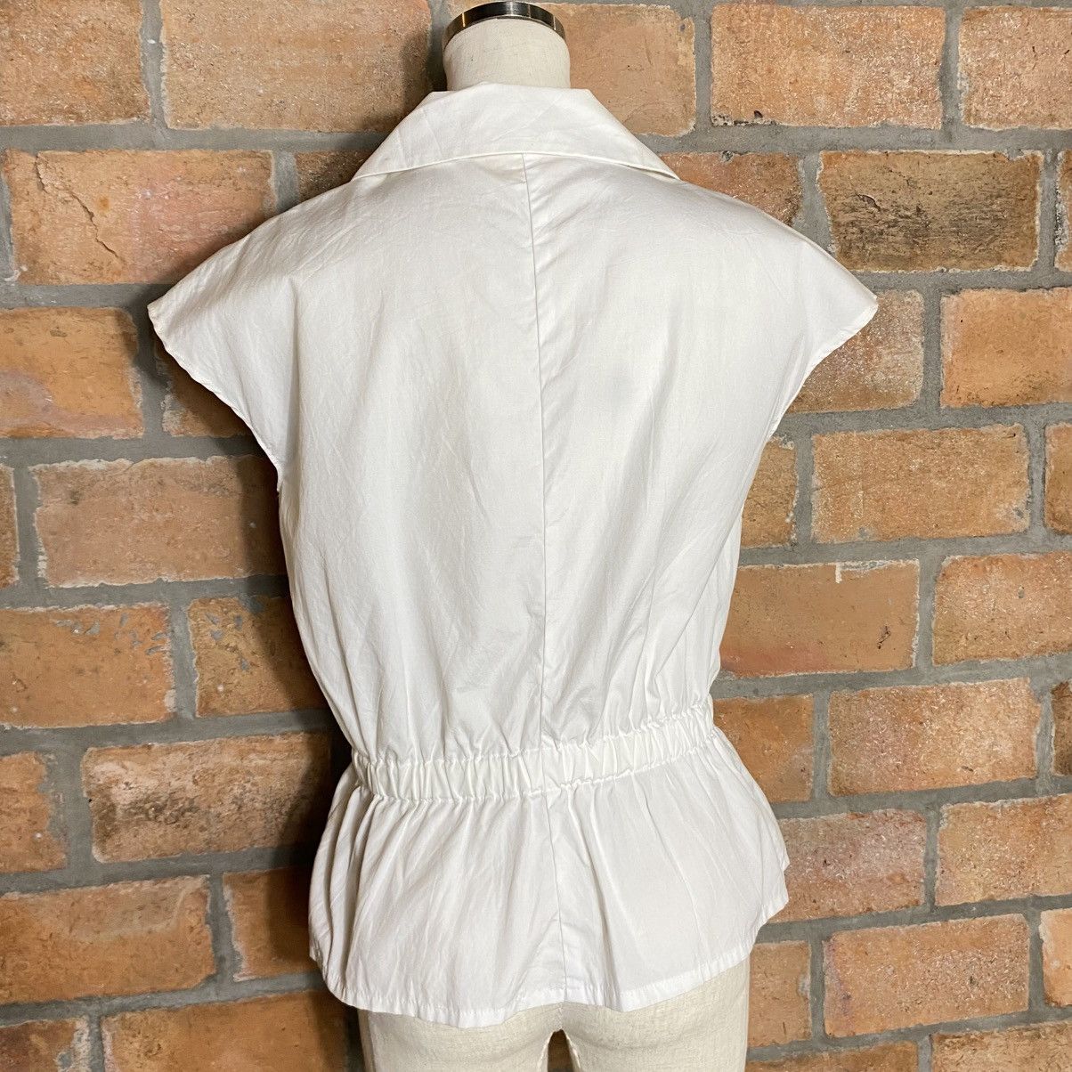 Norma Kamali ONO NORMA KAMALI White Cap Sleeve Blouse with Gathered Waist Size XL / US 12-14 / IT 48-50 - 5 Thumbnail