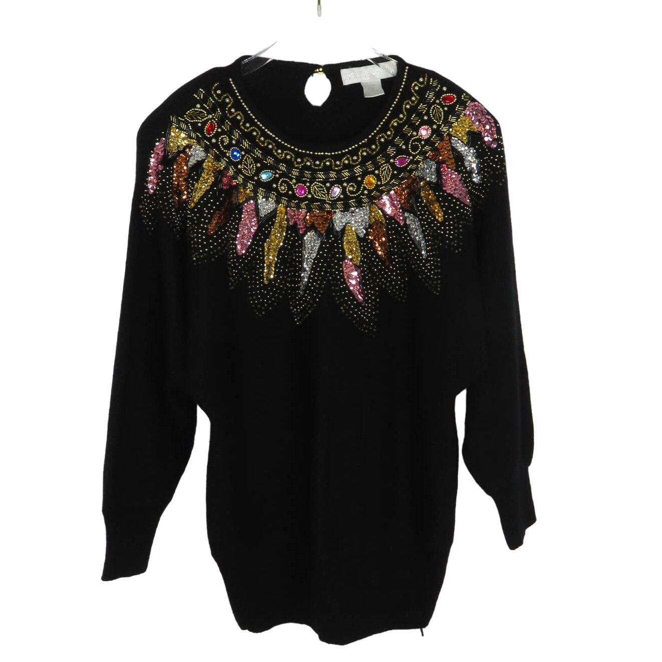 Vintage 1980s Vintage Rainbow Sequin Rhinestone Sweater Small Size S / US 4 / IT 40 - 2 Thumbnail