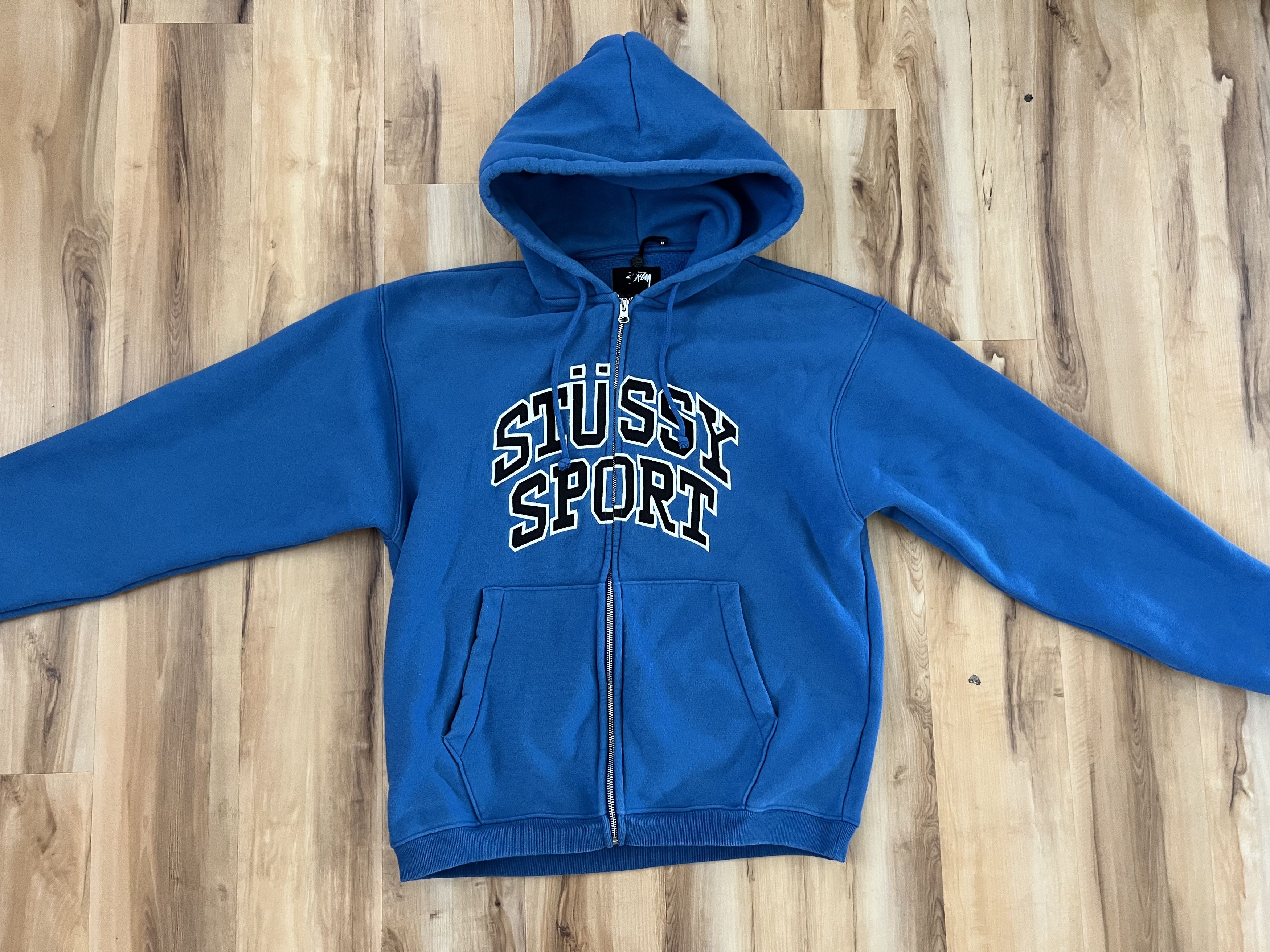 トップス 00s old stussy hoodie navy stock logo Vintage 00s Stussy Faded Big Logo Rare Made in USA Hoodie Size L