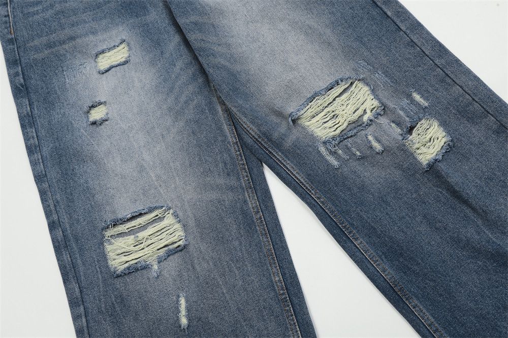 Japanese Brand × Jean Men's blue American loose straight washed distressed jeans Size US 34 / EU 50 - 7 Thumbnail