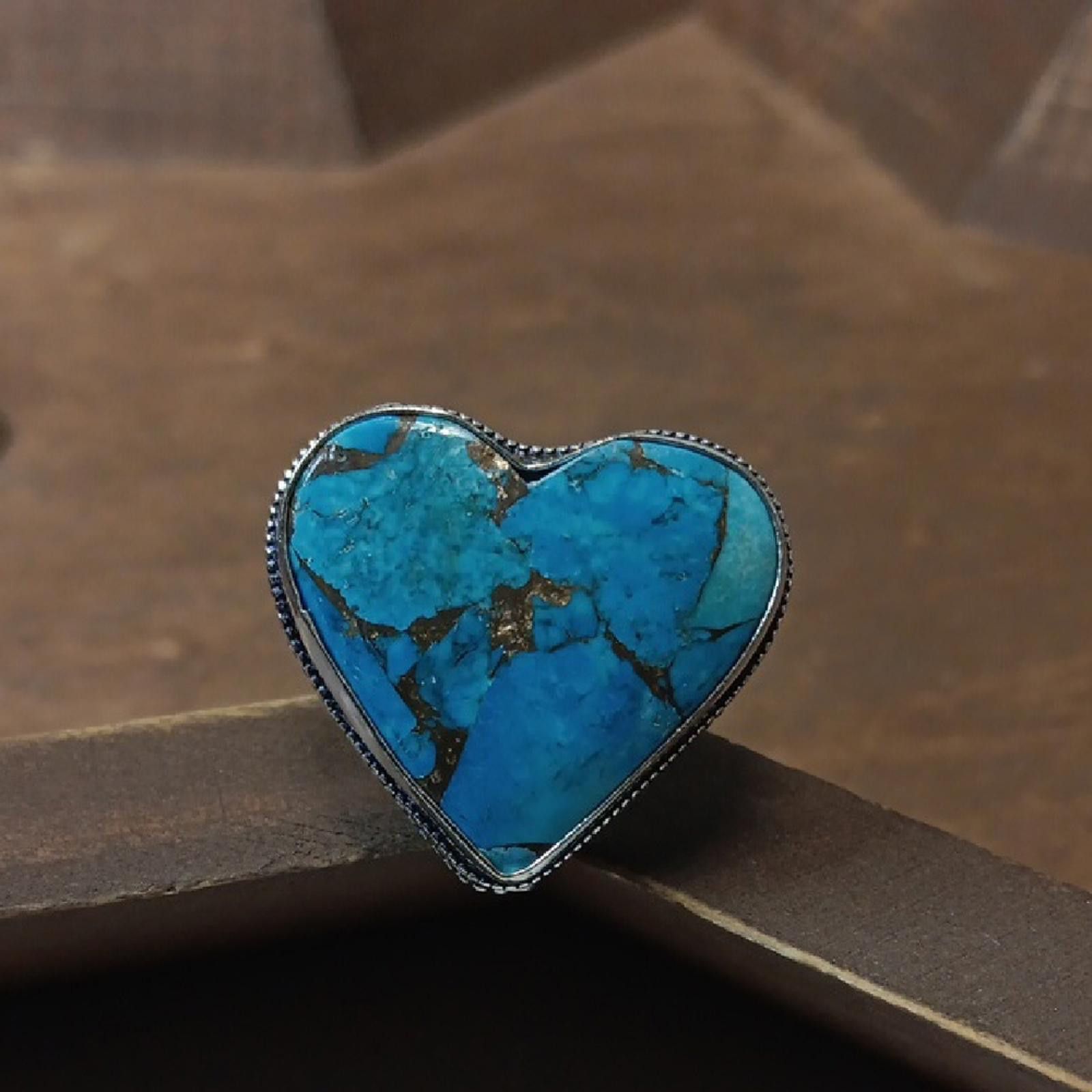 Designer Heart-Shaped Turquoise Ring Size ONE SIZE - 1 Thumbnail