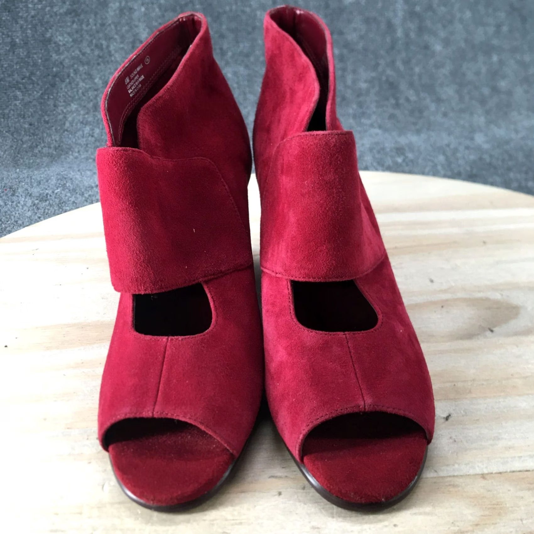 Vintage Aerosoles Boots Womens 8 M Sound Wave Wedge Ankle Booties Red Leather Peep Toe Size US 8 / IT 38 - 4 Thumbnail