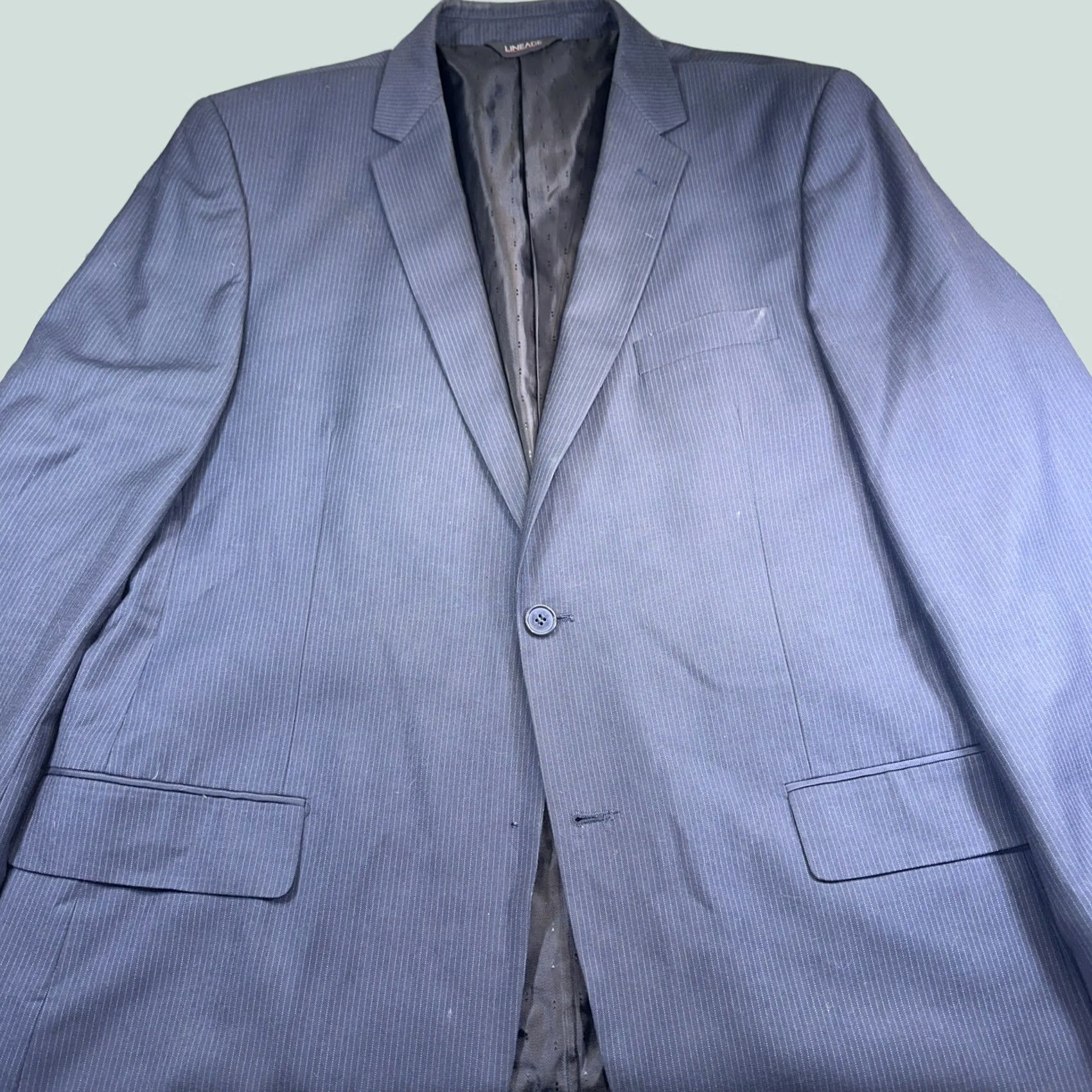 Vintage Lineage Slim Fit Blue Striped Sport Suit Jacket 46L Men’s Jacket Two-Button Notch Lapel Long Coat Size 46R - 1 Thumbnail