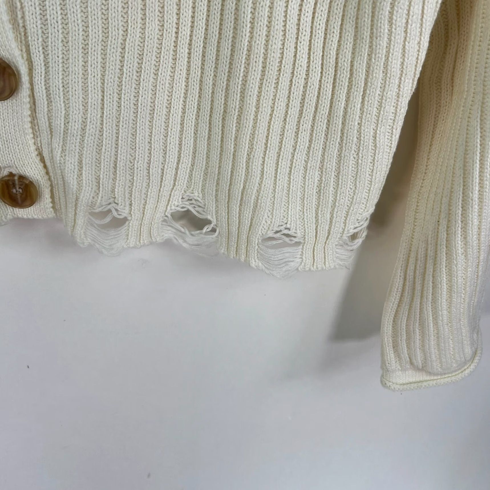 Vintage Promesa Cardigan Womens M Ivory Striped Cable-Knit Fringe Long Sleeve Lightweight All Seasons Bohemian Womens Size M / US 6-8 / IT 42-44 - 2 Thumbnail
