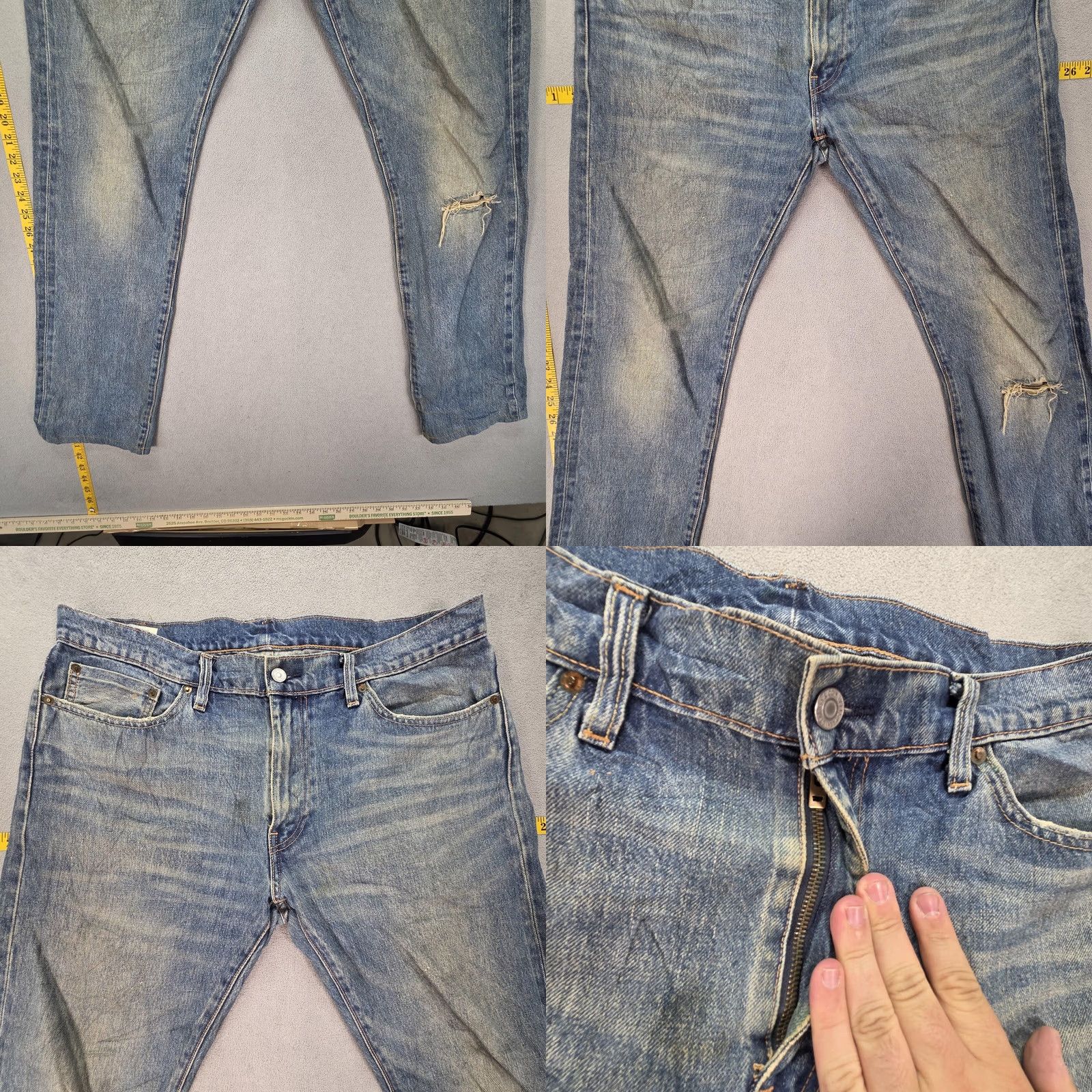 Levi's Levis 511 Jeans Slim Tapered 36x32 Blue Mens Regular Denim Distressed Pocket 501? Size US 36 / EU 52 - 8 Thumbnail