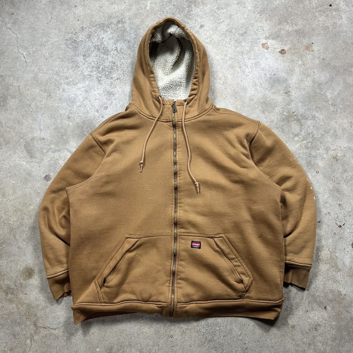 Wrangler Vintage Y2K Tan Wrangler Workwear Sherpa Lined Zip Up Hoodie Size US XL / EU 56 / 4 - 1 Thumbnail