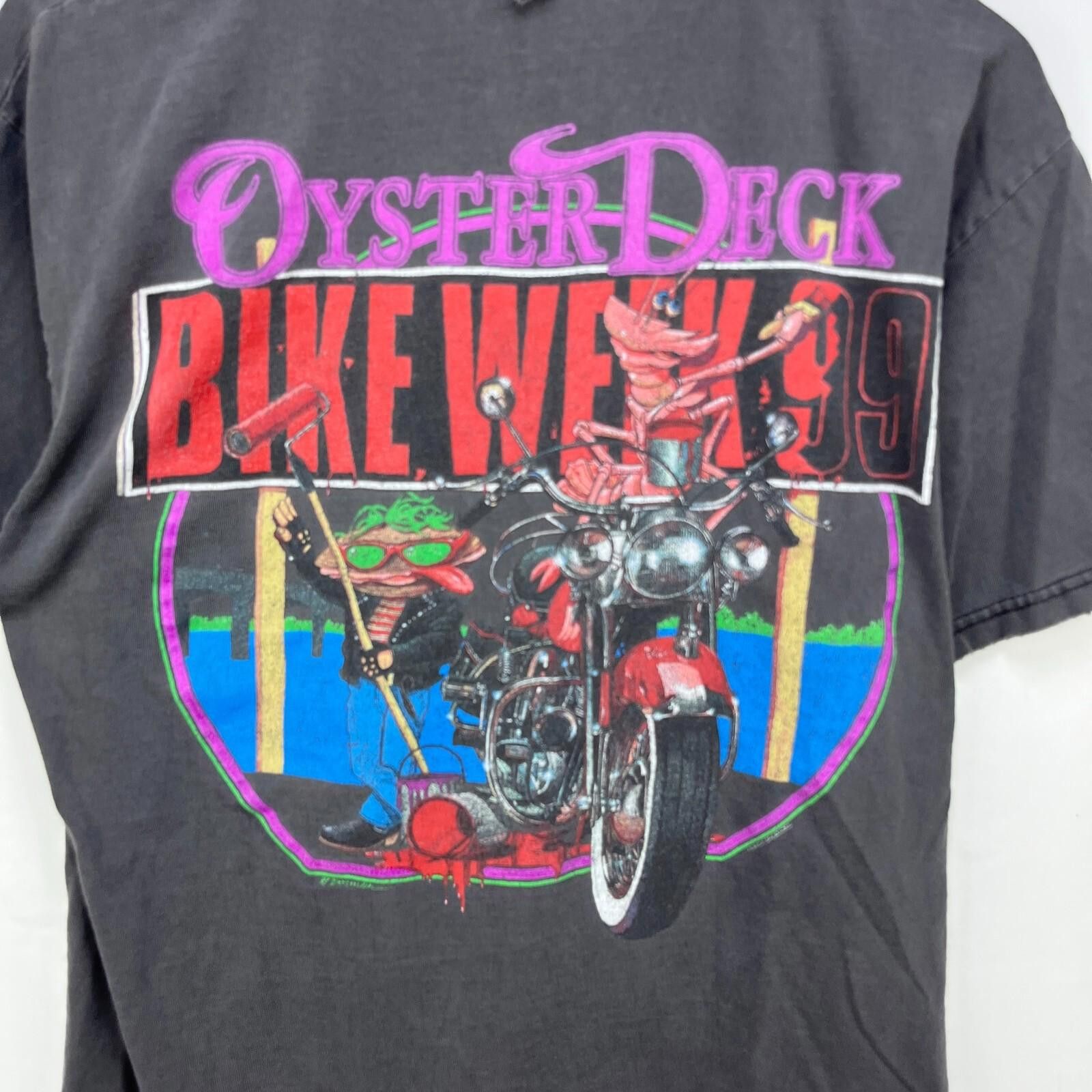 Hanes Vintage 90s Oyster Deck Bike Faded Motorcycle T Shirt XL Size US XL / EU 56 / 4 - 2 Thumbnail