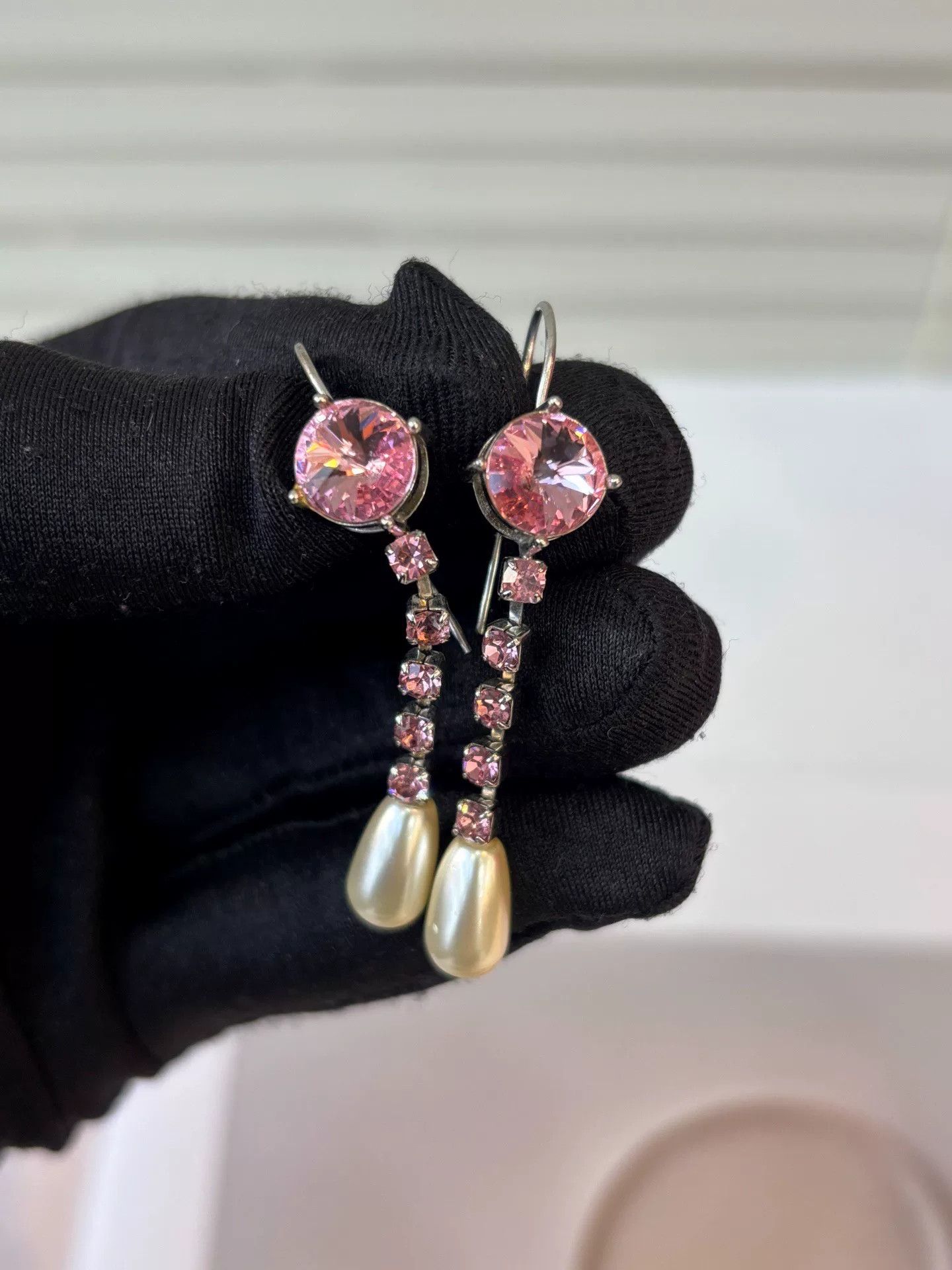 Miu Miu Miu Miu Pink Rhinestone Tassel Earrings Size ONE SIZE - 1 Thumbnail