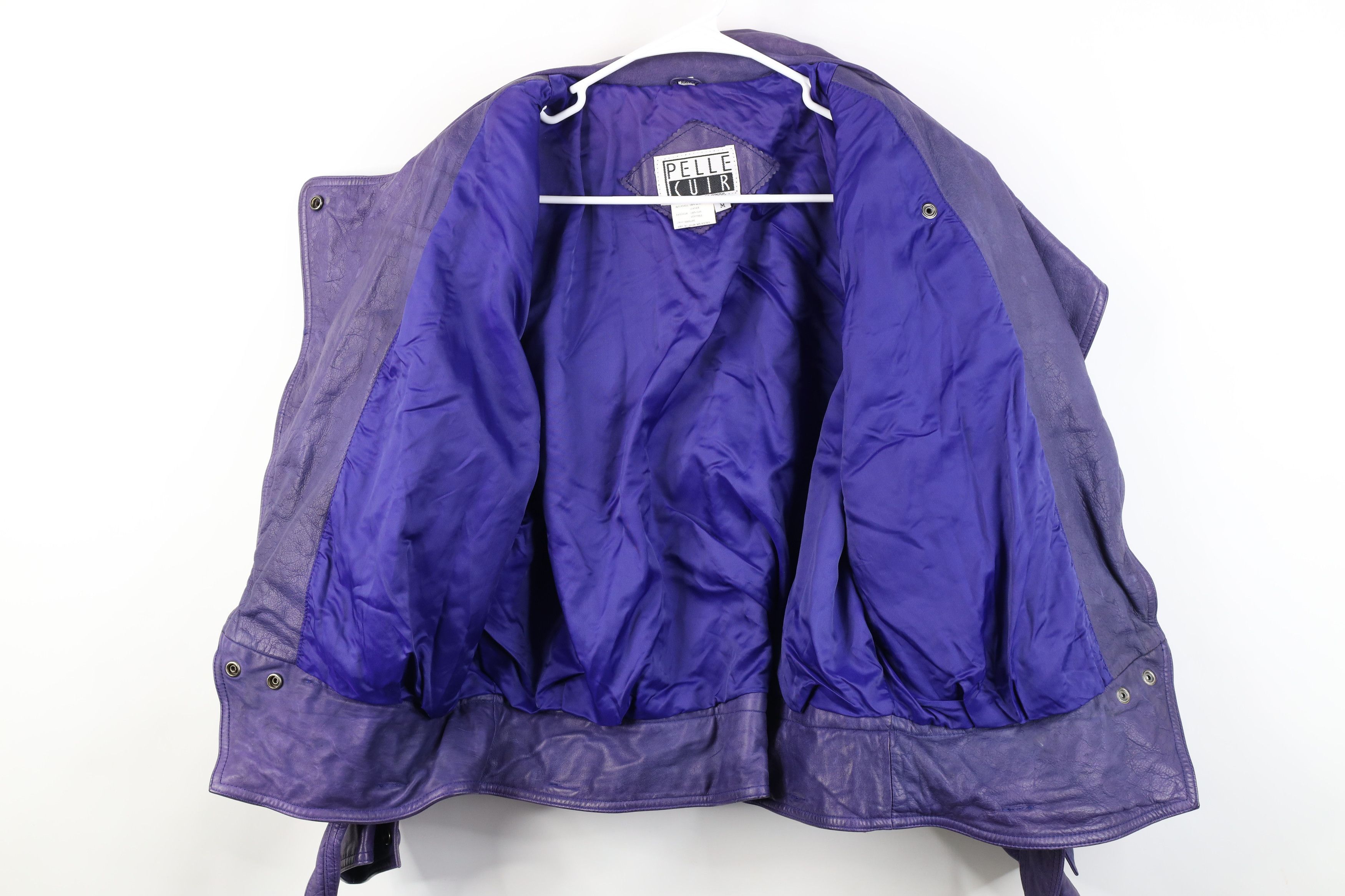 Vintage Vintage 90s Streetwear Belted Leather Bomber Jacket Purple Size M / US 6-8 / IT 42-44 - 10 Thumbnail