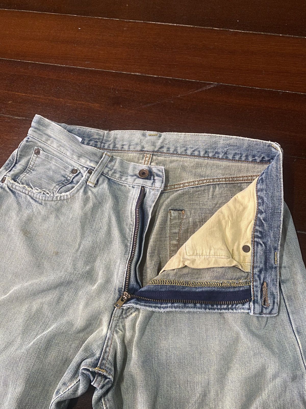Edwin VINTAGE EDWIN 505 SELVEDGE DISTRESSED DENIM JEANS mud wash Size US 33 - 17 Thumbnail