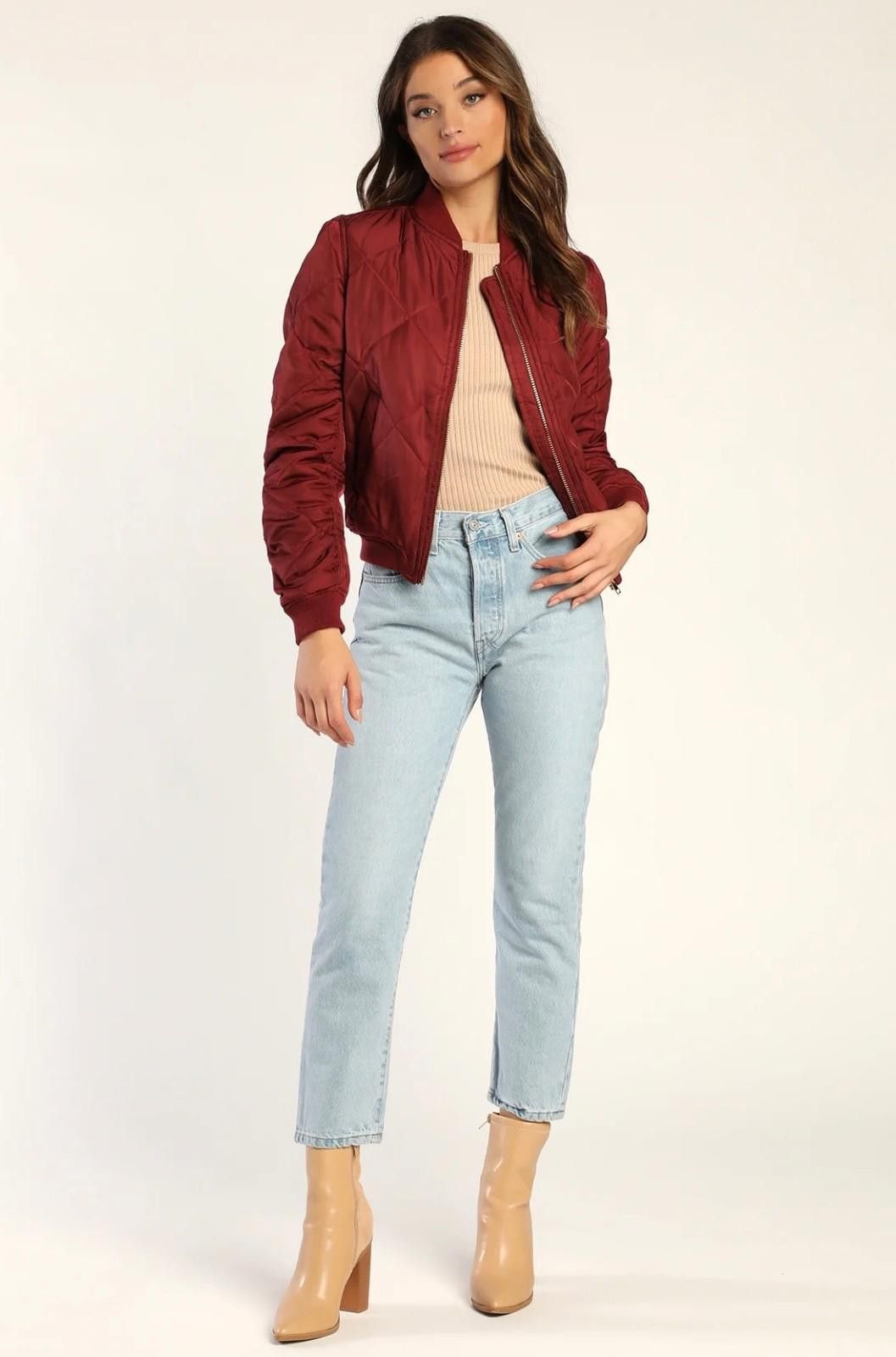 Lulus LULUS Quilted Bomber Jacket in Burgundy (X-SMALL) Size XS / US 0-2 / IT 36-38 - 3 Thumbnail