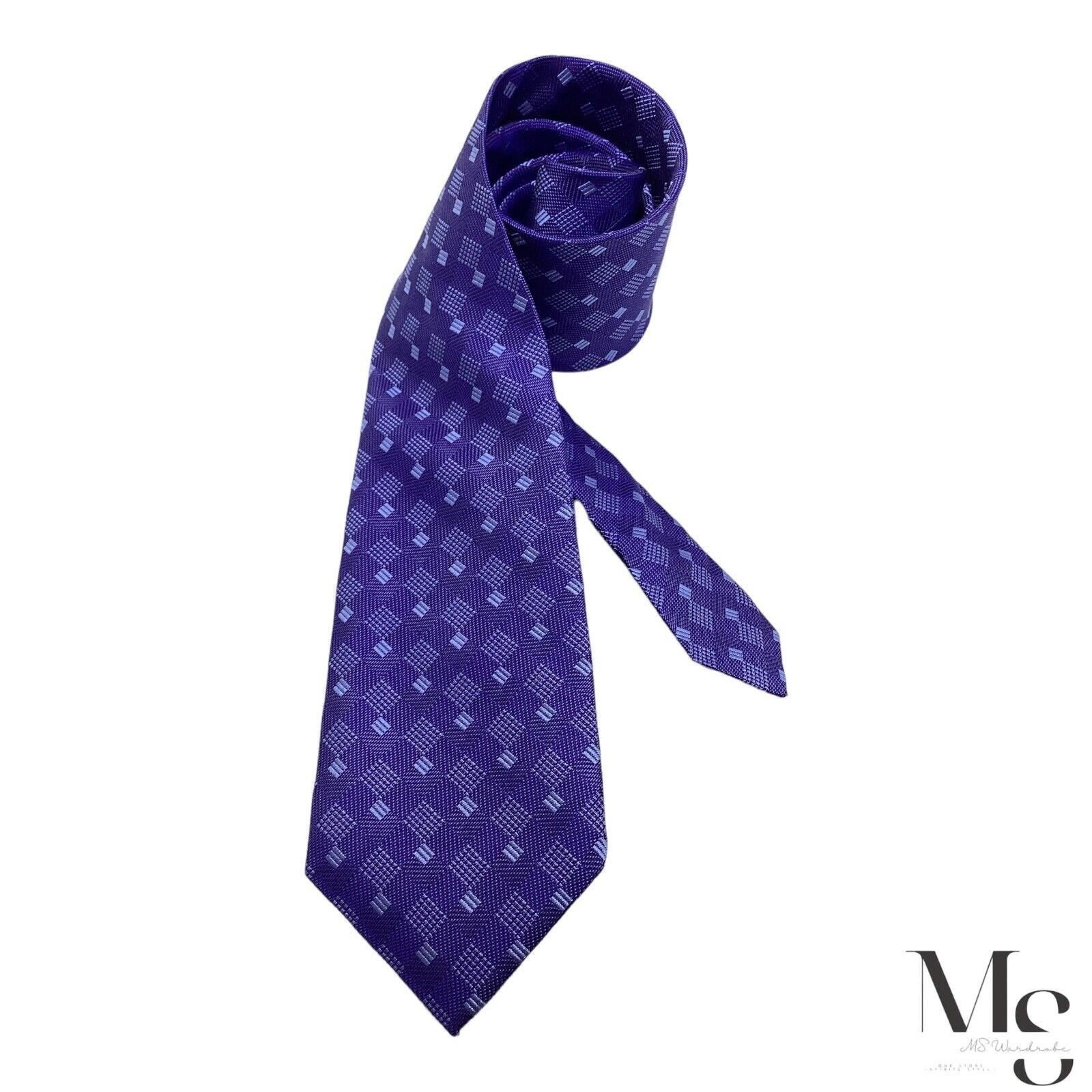 David Donahue DAVID DONAHUE Blue Geometric Luxury Silk Tie H. Made In USA Size ONE SIZE - 2 Thumbnail