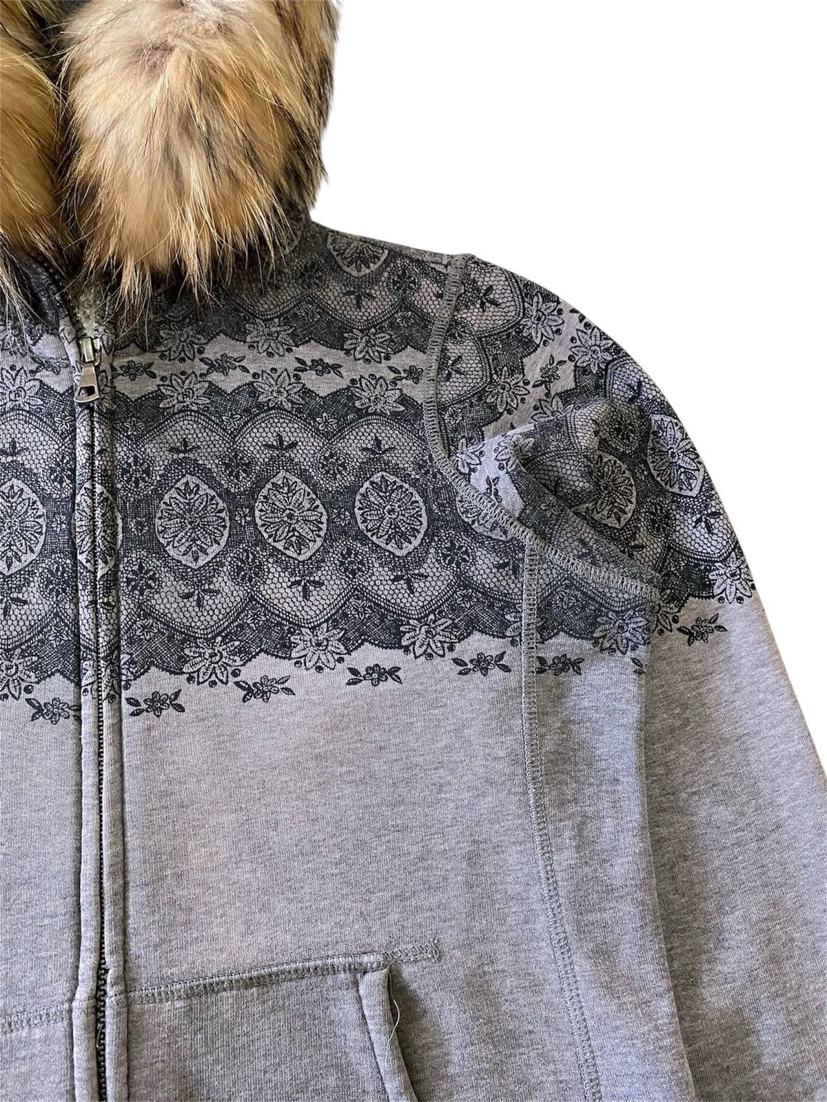 Japanese Brand Fur Luxury Hood Zip Hoodie Grey Tribal Pattern Y2K Jacket Size M / US 6-8 / IT 42-44 - 4 Thumbnail