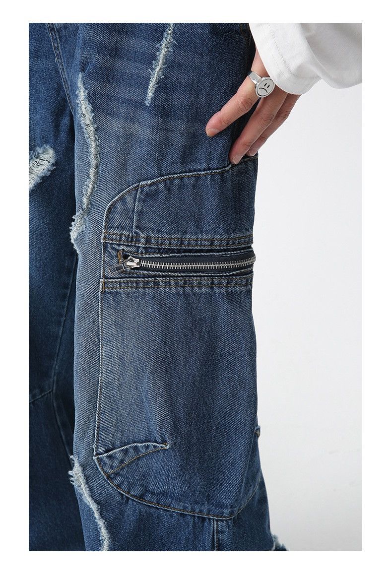 Japanese Brand × Vintage Baggy Ripped Jeans Frayed Zipper Pockets cargo Pants Hip-hop Size US 32 / EU 48 - 7 Thumbnail