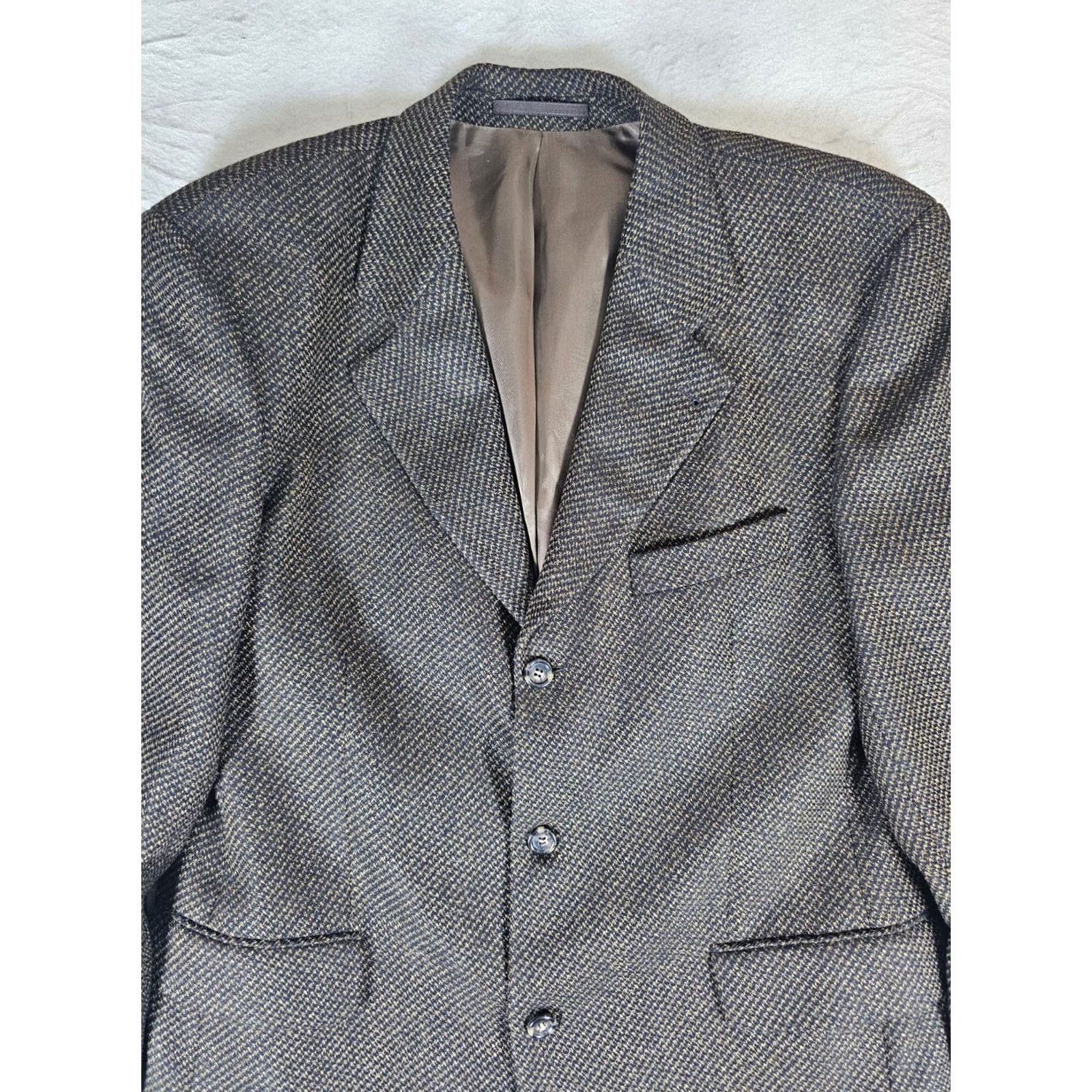 Hugo Boss VINTAGE Hugo Boss Loro Piana Italy Wool & Cashmere Brown Houndstooth Blazer Men's Sz 44R Size 44R - 2 Thumbnail