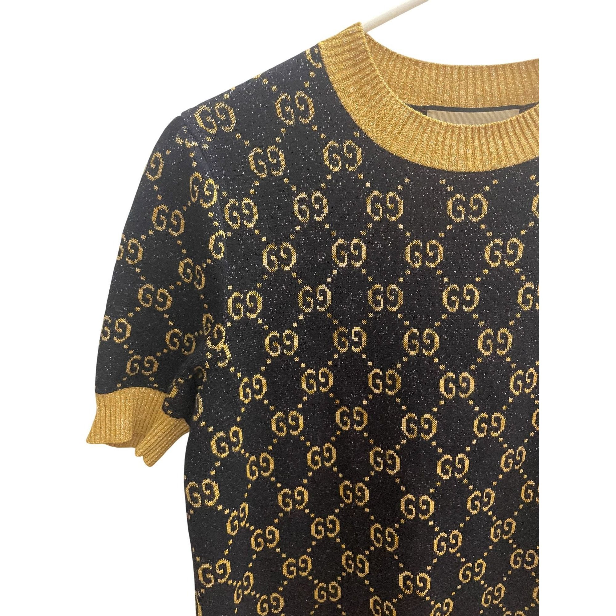 Gucci Gucci Womens Black & Gold GG Monogram Knit Short-Sleeve Dres Size S / US 4 / IT 40 - 3 Thumbnail