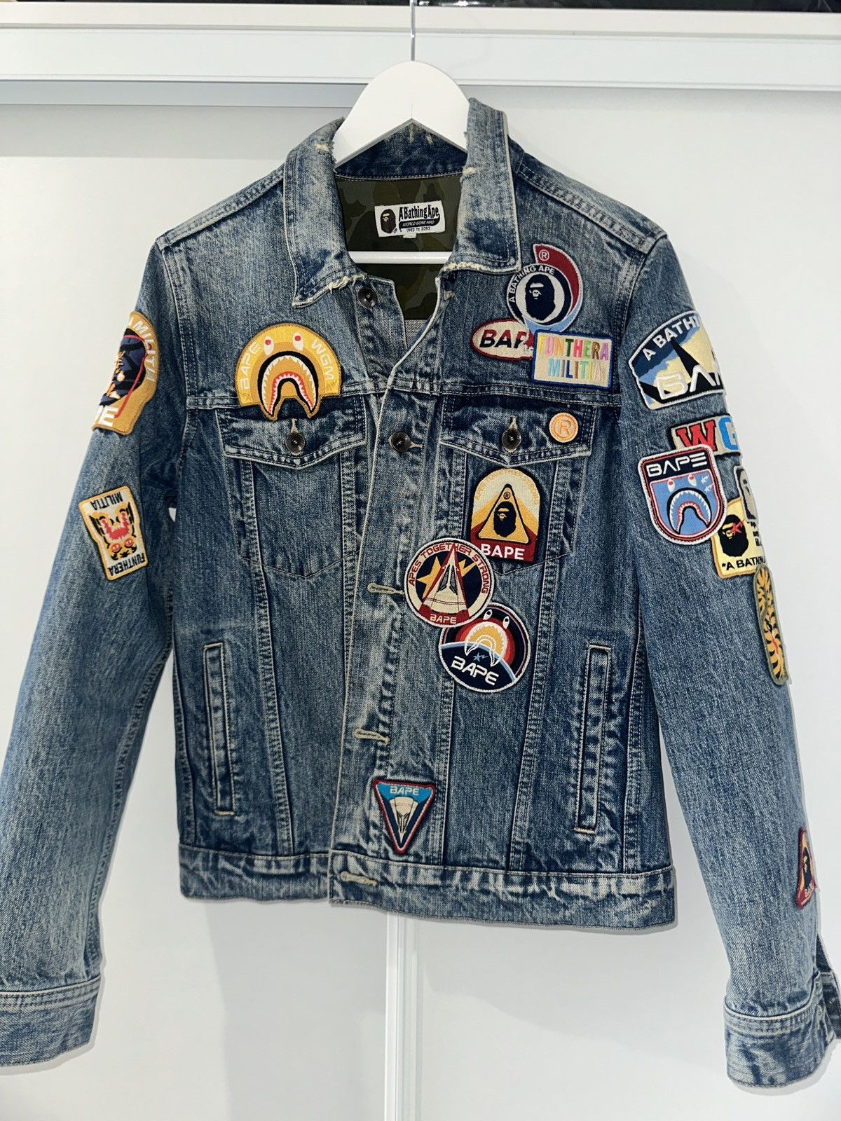 Bape Bape Crazy Patch Denim Jacket Indigo Distressed Size Medium Size US M / EU 48-50 / 2 - 1 Thumbnail