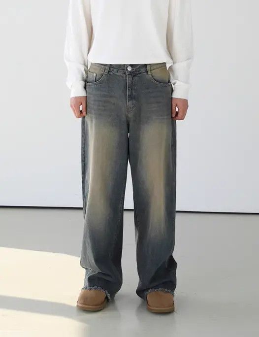 Japanese Brand Harada x Etou Distressed washed men's loose wide-leg jeans Size US 32 / EU 48 - 1 Thumbnail
