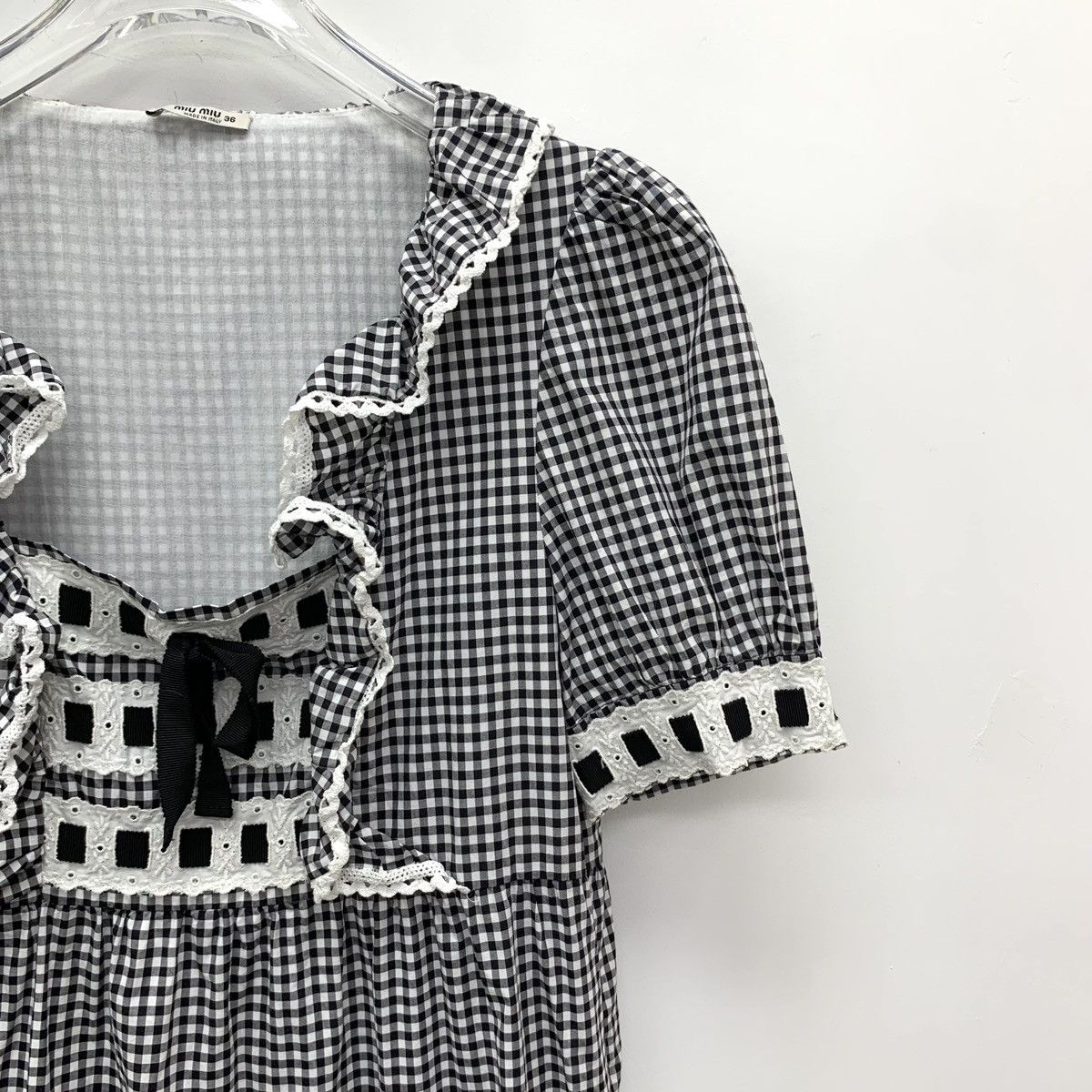 Miu Miu Miu Miu Plaid Ruffled Square Short Sleeve Dress K26WX Size XS / US 0-2 / IT 36-38 - 3 Thumbnail