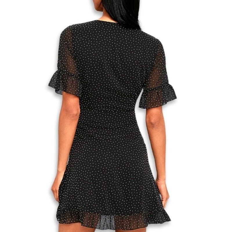 Other Lulus Mini Dress Polka Dot Print Ruffle Black/White W S NWOT Size S / US 4 / IT 40 - 6 Thumbnail