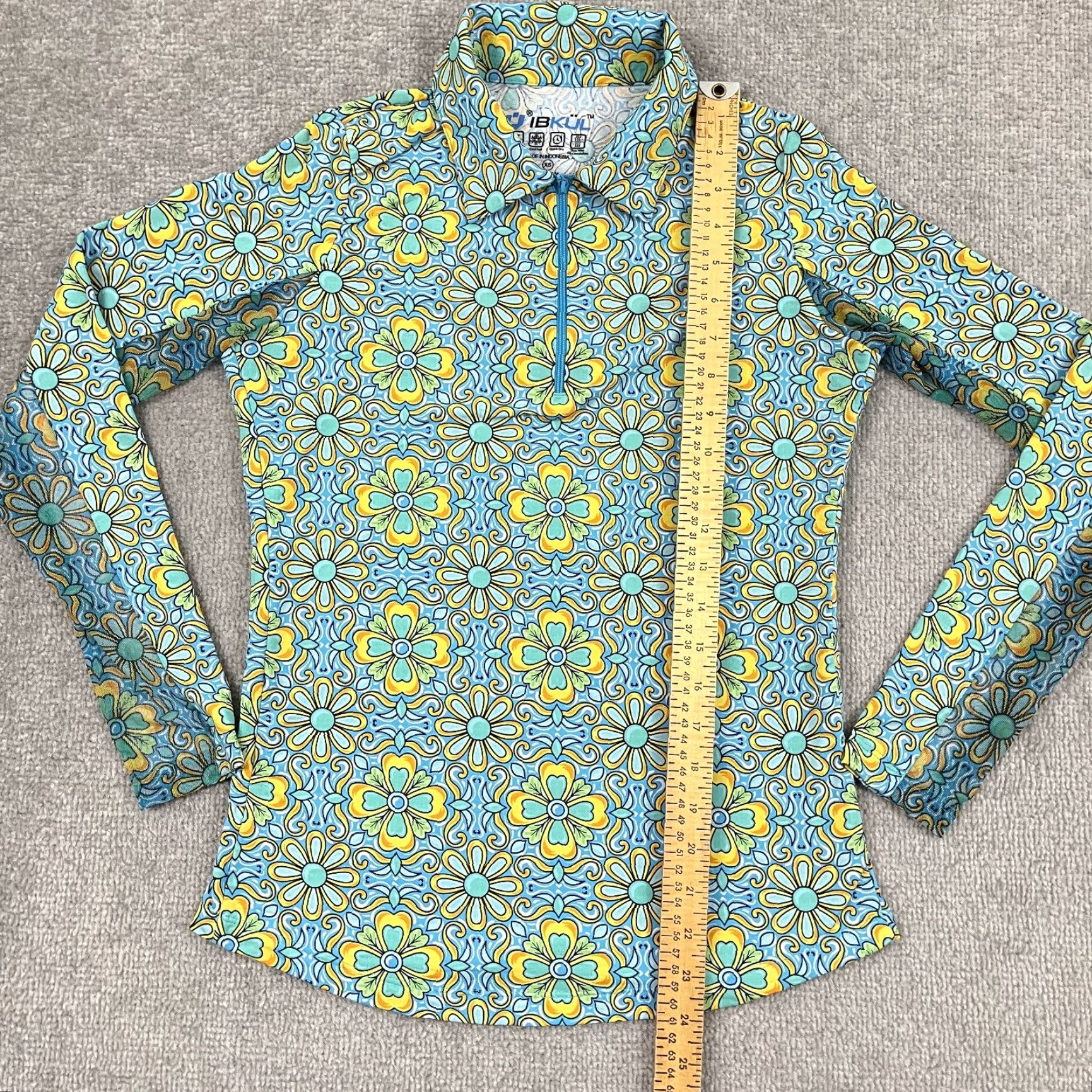 Vintage IBKUL Pullover XS Blue Abstract Floral Quarter Zip Stretch Golf Tennis Womens Size XS / US 0-2 / IT 36-38 - 3 Thumbnail
