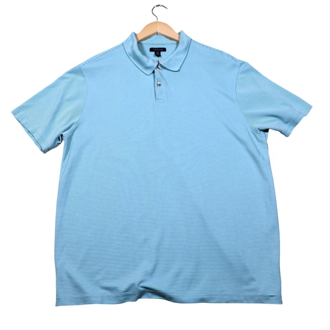 Van Heusen Van Heusen Mens Large Light Blue Stripe Golf Polo Shirt Short Sleeve Size US L / EU 52-54 / 3 - 5 Thumbnail