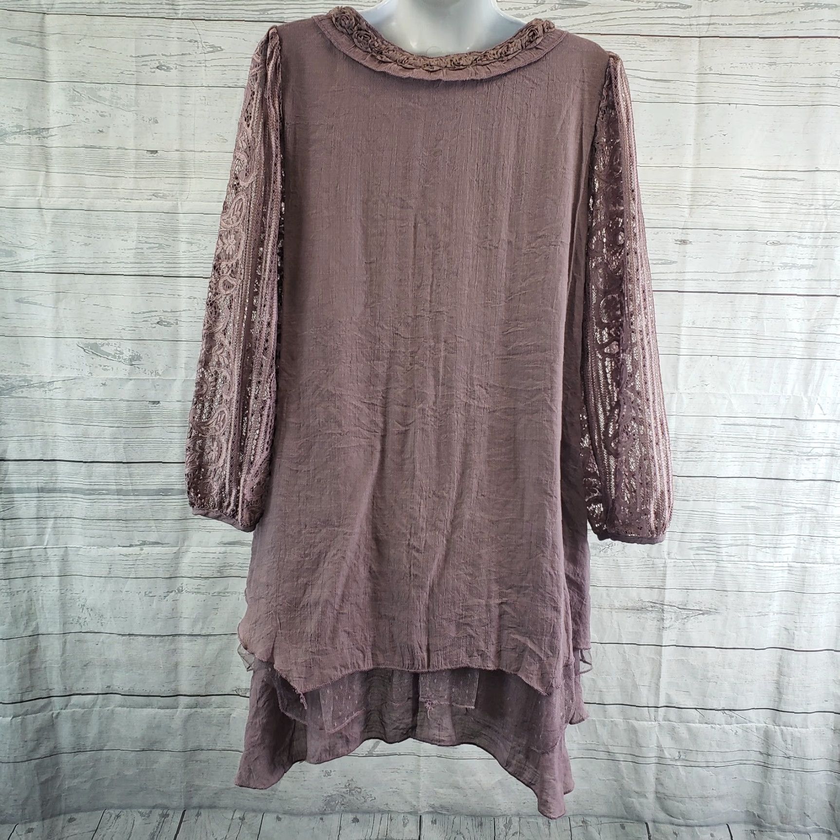 Vintage Pretty Angel Womens Tunic Top Sz Small Purple Layered Lace Linen Blend Shirt Size S / US 4 / IT 40 - 4 Thumbnail