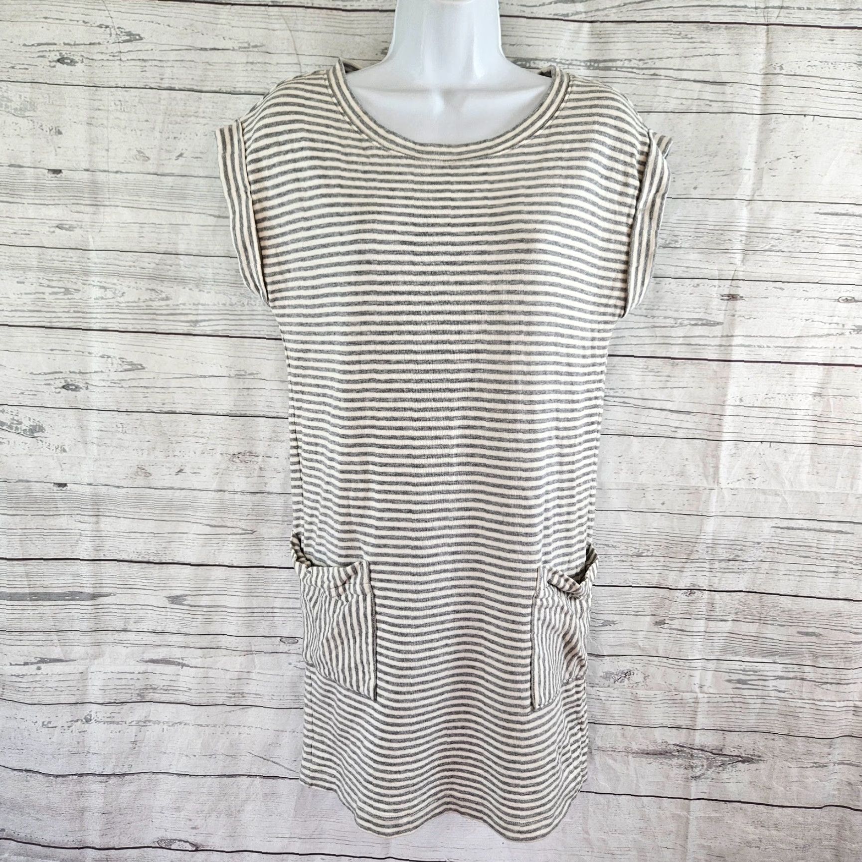 Athleta Athleta Dress Womens XS Gray Stripe Pockets Cotton Blend Size XS / US 0-2 / IT 36-38 - 2 Thumbnail