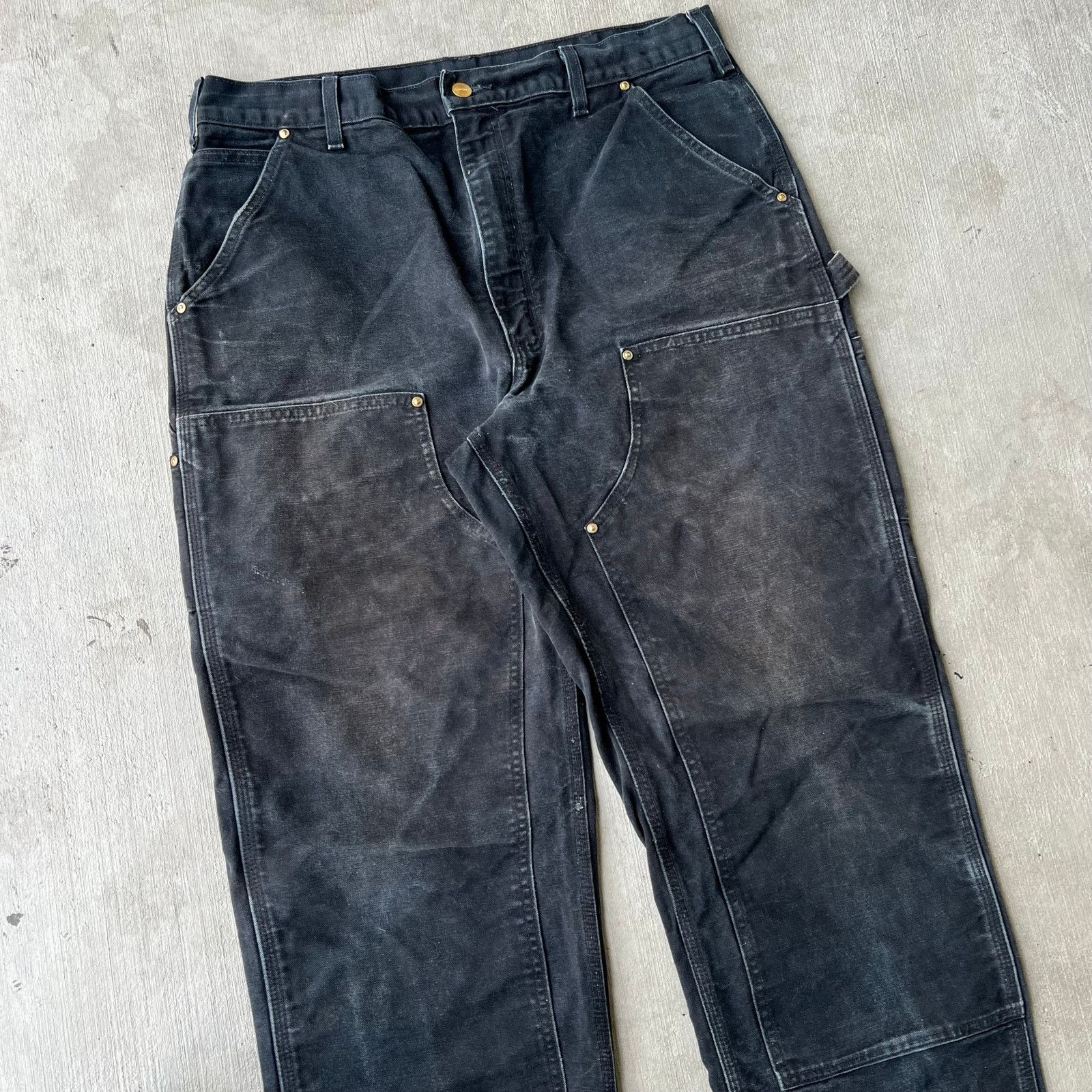 Carhartt × Vintage Carhartt faded black double knee work wear carpenter pants Size US 35 - 2 Thumbnail