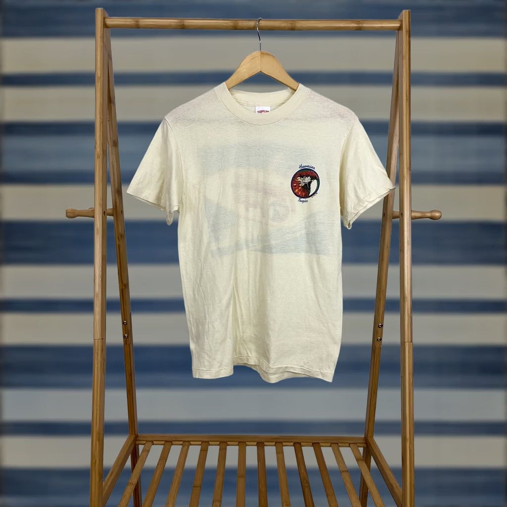 Vintage VTG 80s Hawaiian Tropic Tanning Bold Surf Graphic Hobie Paper Thin T-Shirt L Mens Cream/Beige Size US L / EU 52-54 / 3 - 1 Thumbnail