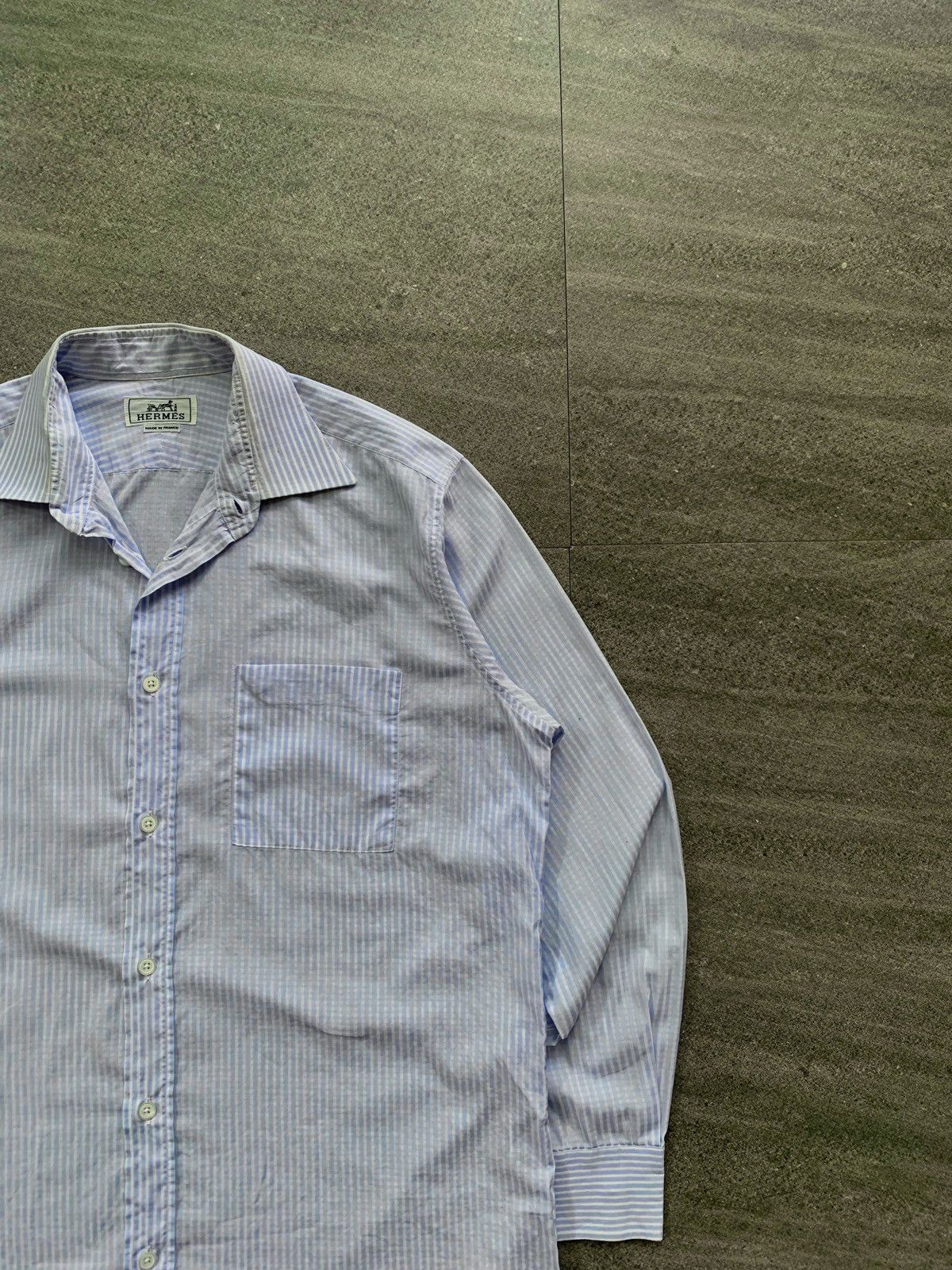 Hermes FREE TAX! 2000s Striped Light Cotton Shirt Size US L / EU 52-54 / 3 - 3 Thumbnail